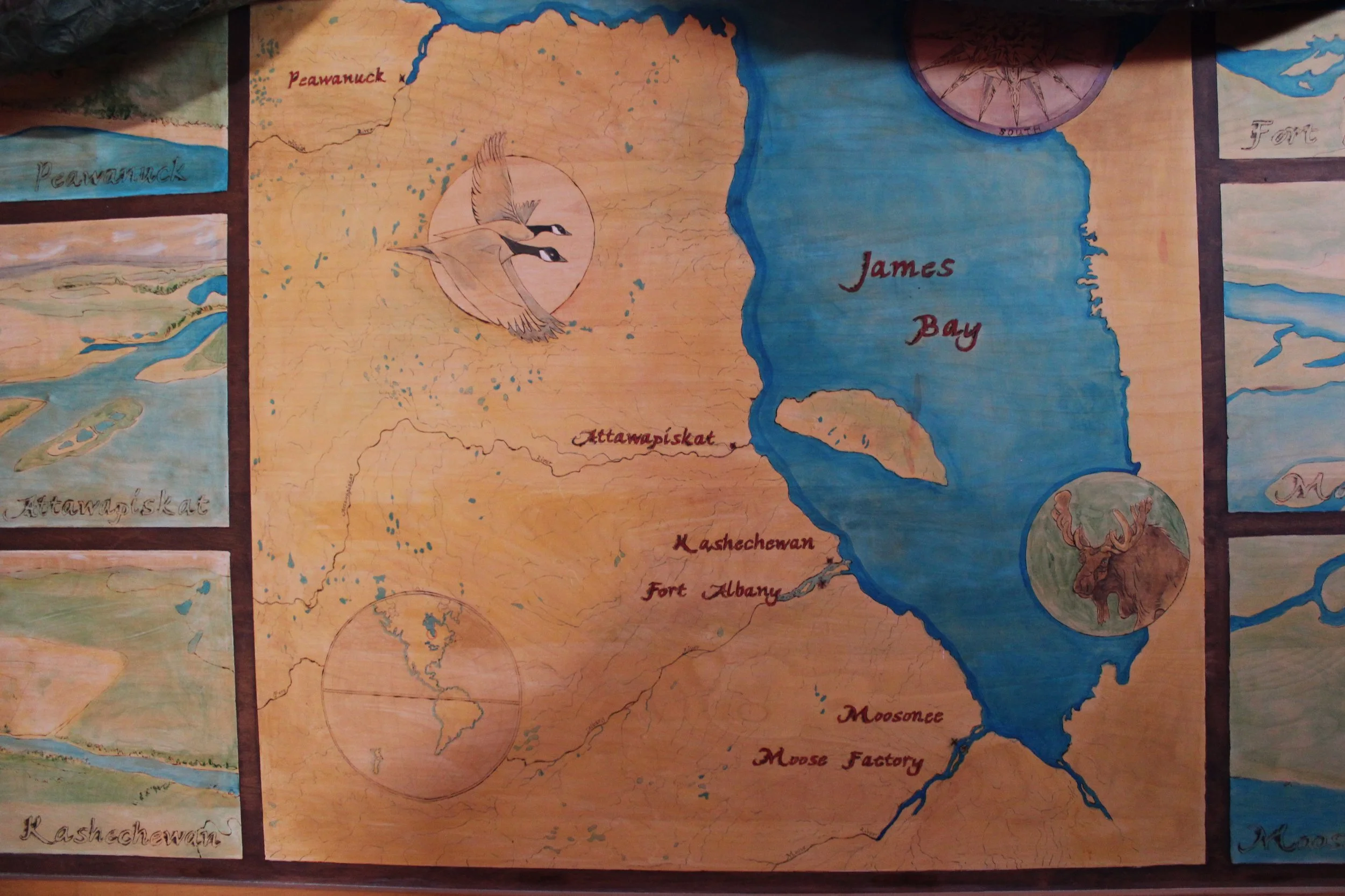 Map of James Bay in Cree Interpretive Centre, Moose Factory, Northern Ontario, December 2011. Photograph by Frances Wilkins. 