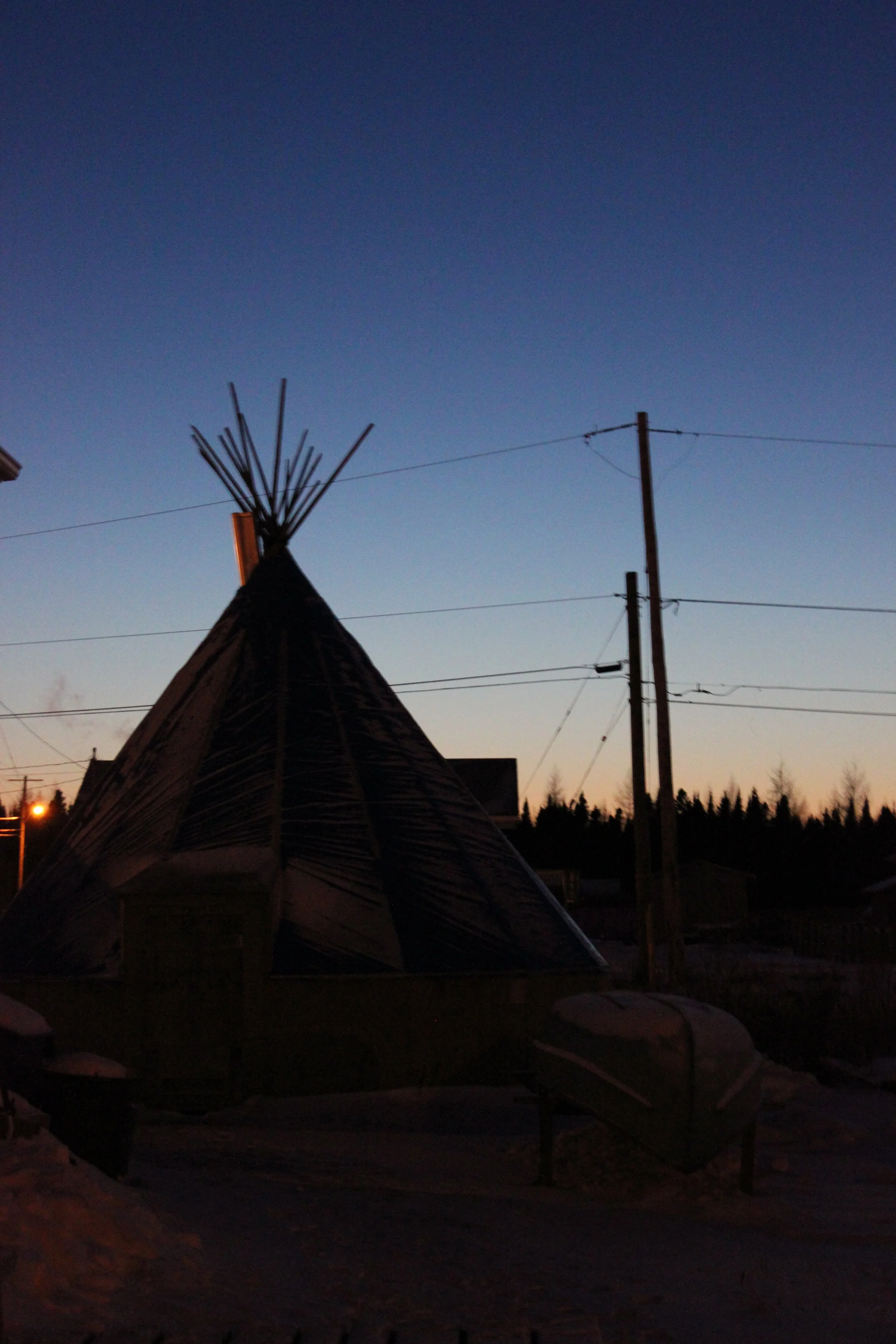 Tipi silhouette, Moose Factory, Northern Ontario, December 2011. Photograph by Frances Wilkins. 