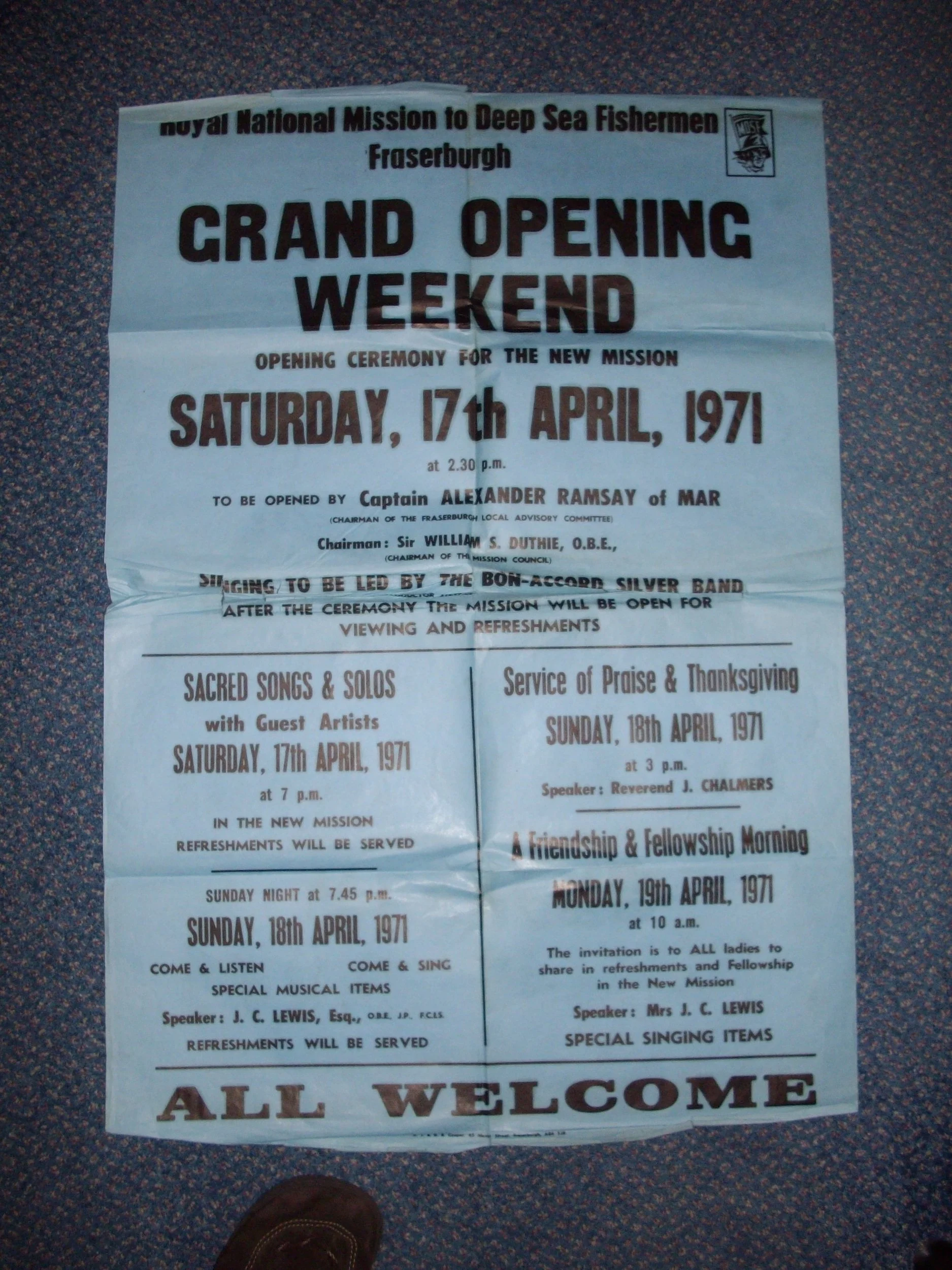 Fraserburgh Fishermen's Deep Sea Mission Grand Opening Weekend advert, 1971.