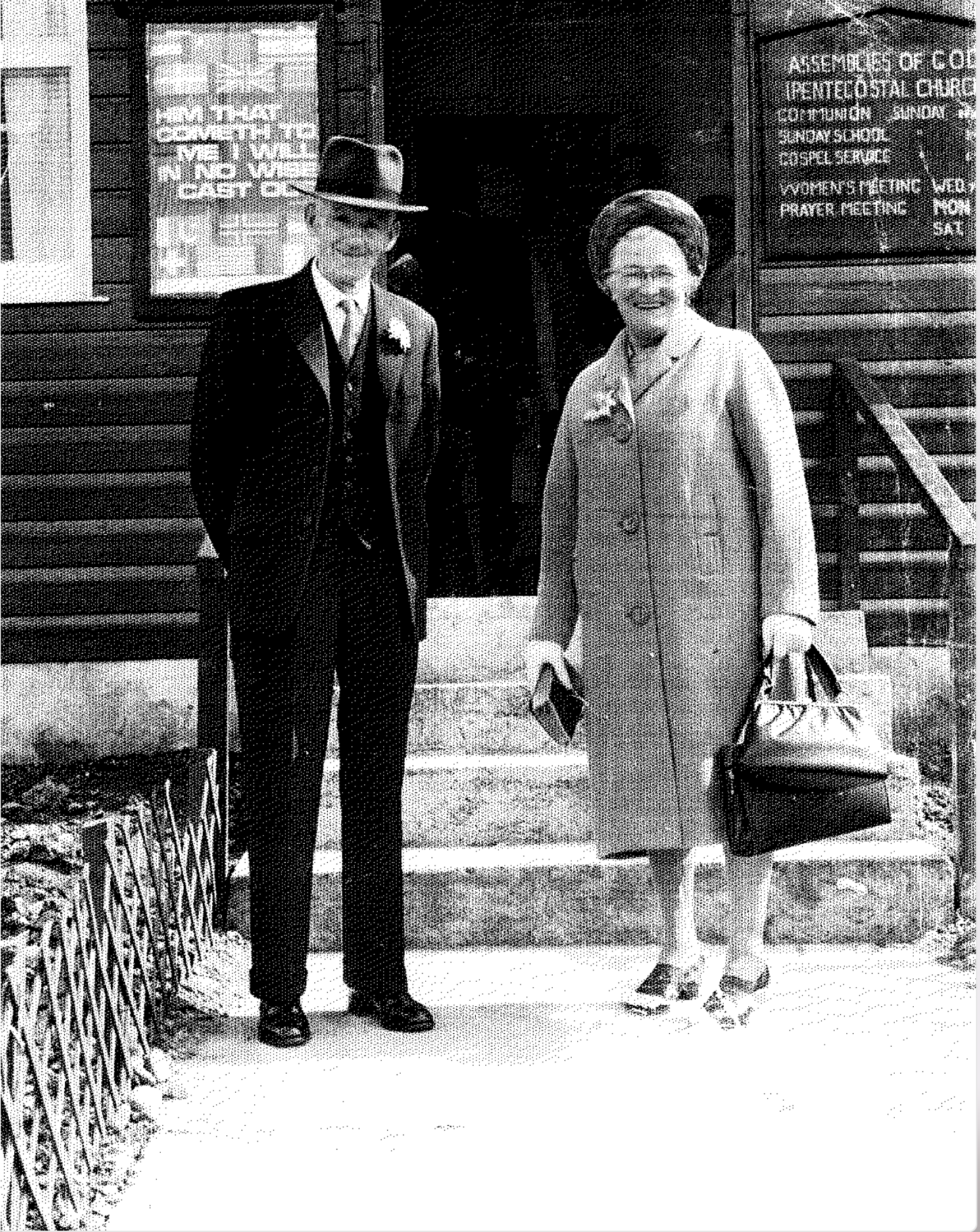 Mr and Mrs George Murray outside church, Buckie, c1970.