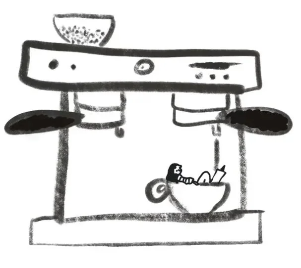 A simple black and white line drawing of a balancing scale with a person lying on one side and various objects on the other side. The person appears to be relaxing with their legs up.