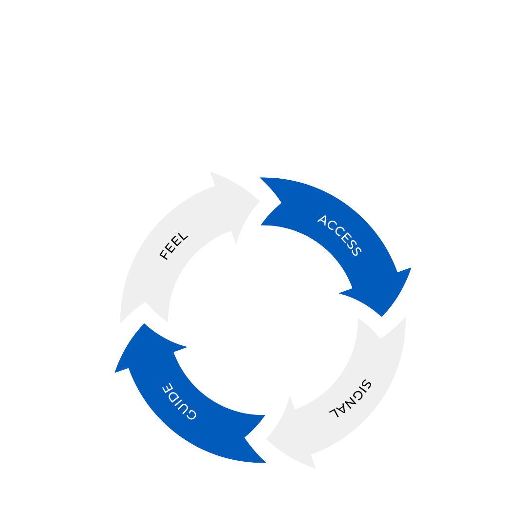 Circular flow diagram showing the four stage buyer nervous system cycle — Feel, Assess, Signal, Guide — illustrating how buyer behavior drives sales decisions before conscious choice.