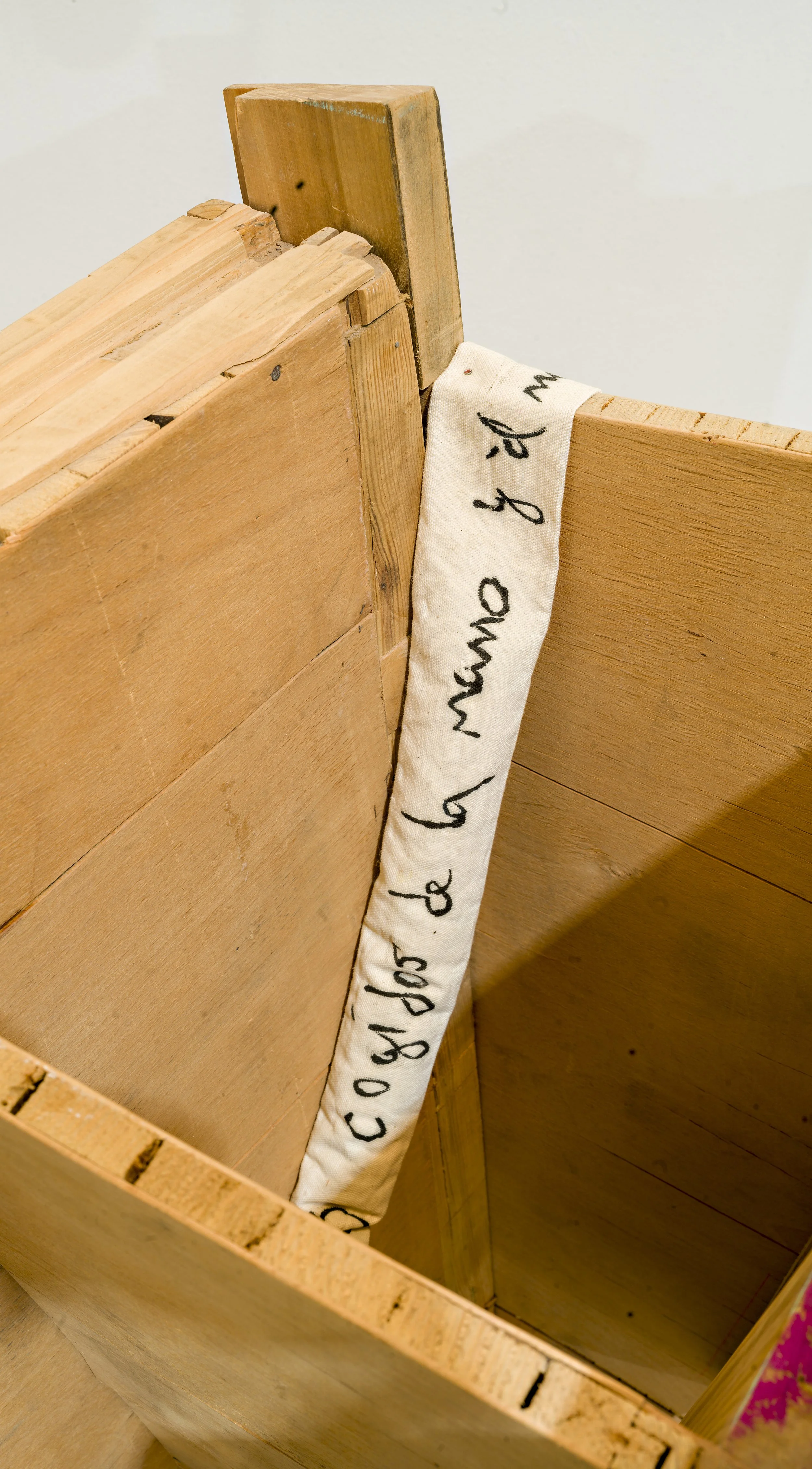 Remenber 1. Conversations with My Grandfather (detail)
Pencil, wax, wooden nautical chart box, linen thread, cotton canvas, oil paint, nail, staples, rubber basket, iron frame, hardware.
117 x 61 x 69 cm
April 2022 – March 2026