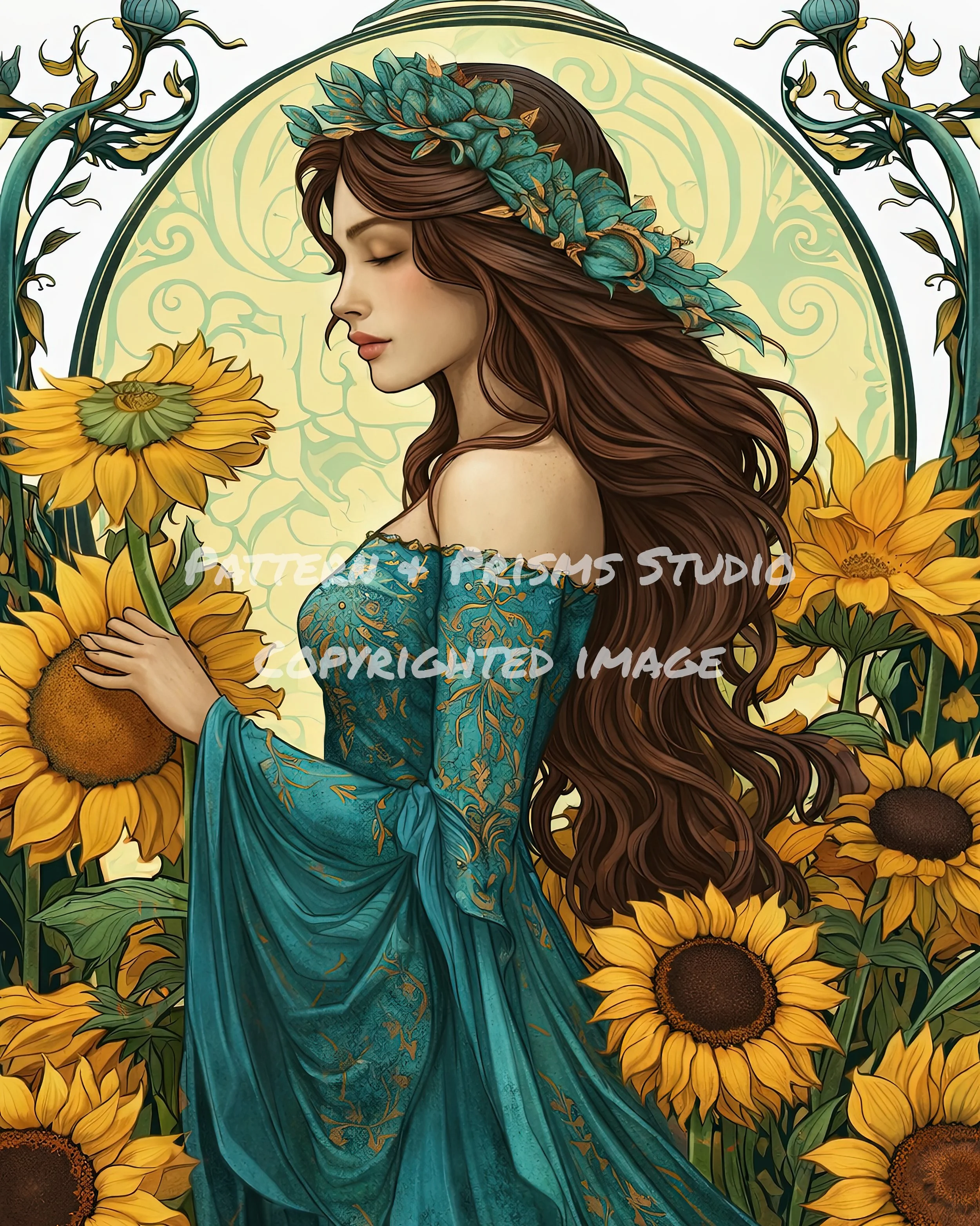 Sunflower Maiden Diamond Art Kit - Round Drill - 40x60cm