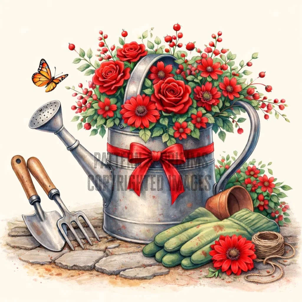 Garden Watering Can Diamond Art Kit - Round Drill - 40x40cm