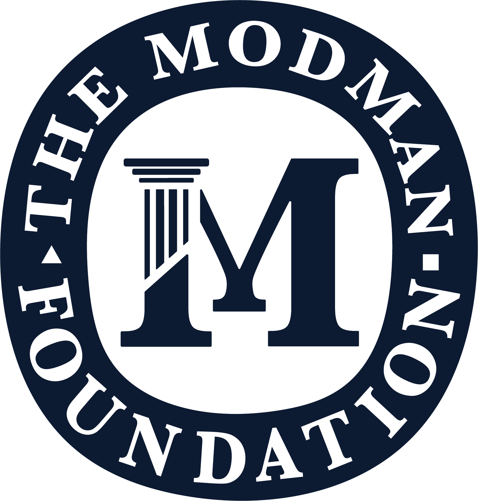 Circular logo with a black background and white text reading "THE MODERN UNIVERSITY" around the perimeter. In the center, there's a stylized black and white icon of an academic column and a chess rook.