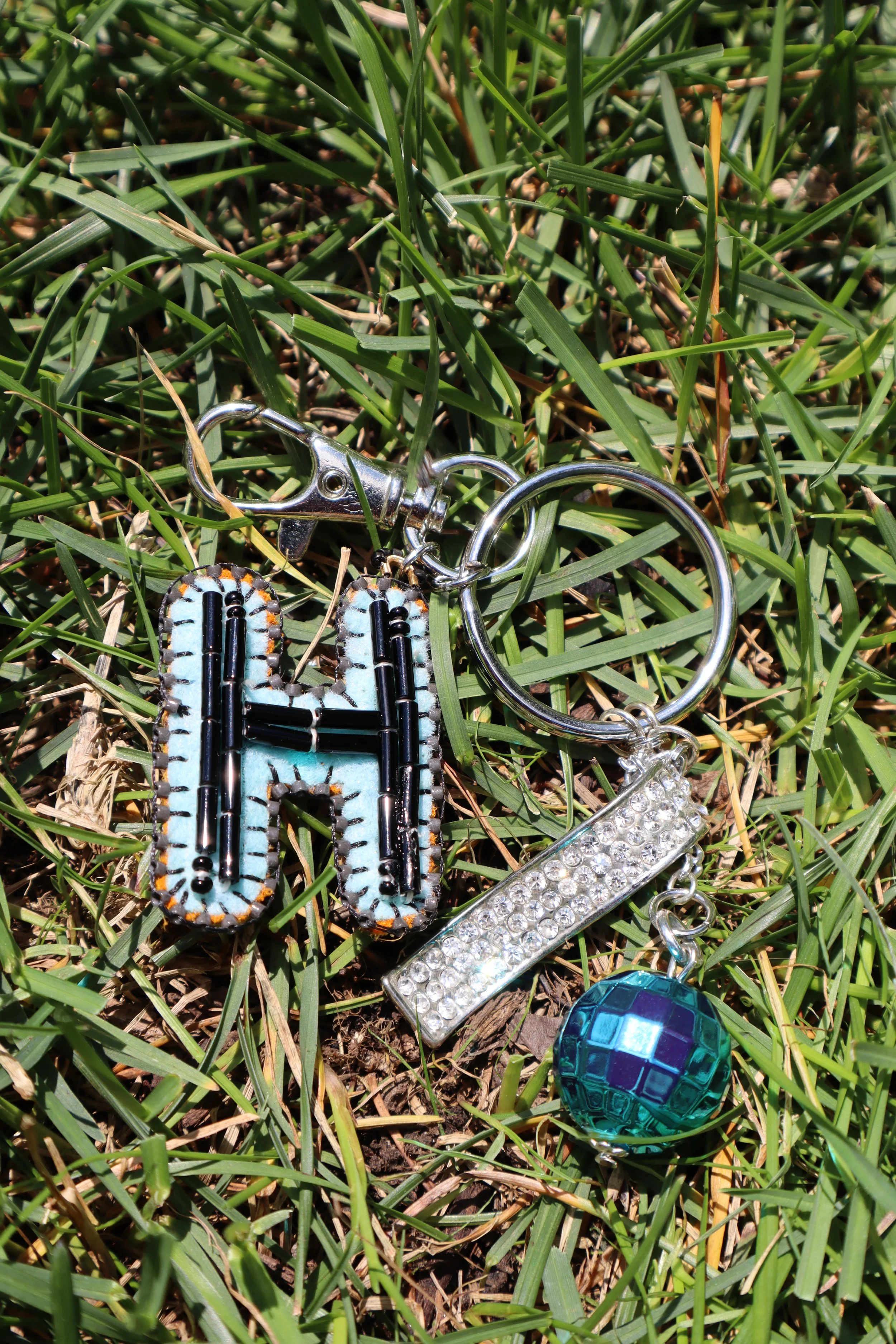 OG Letter Keychain "H" + Blue Disco Ball Charm