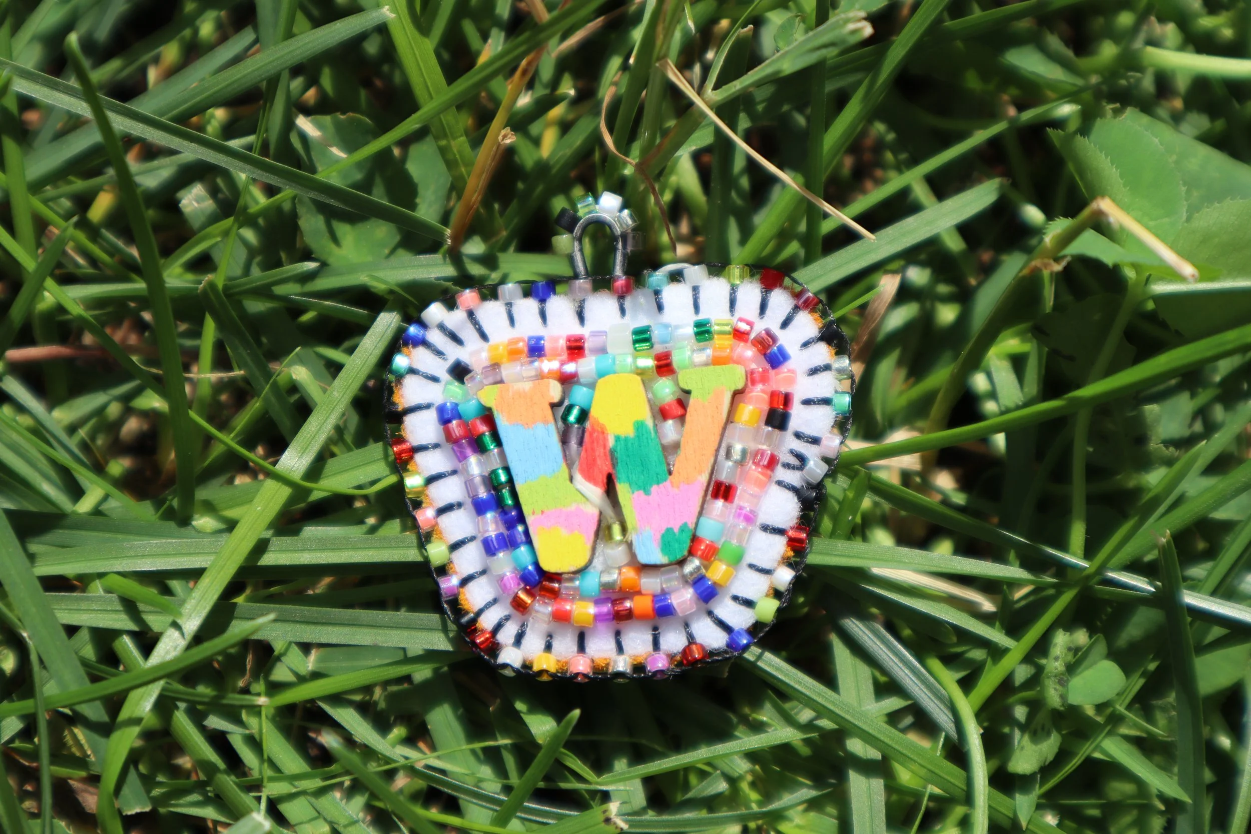 Rainbow Bead Soup Charm "W"