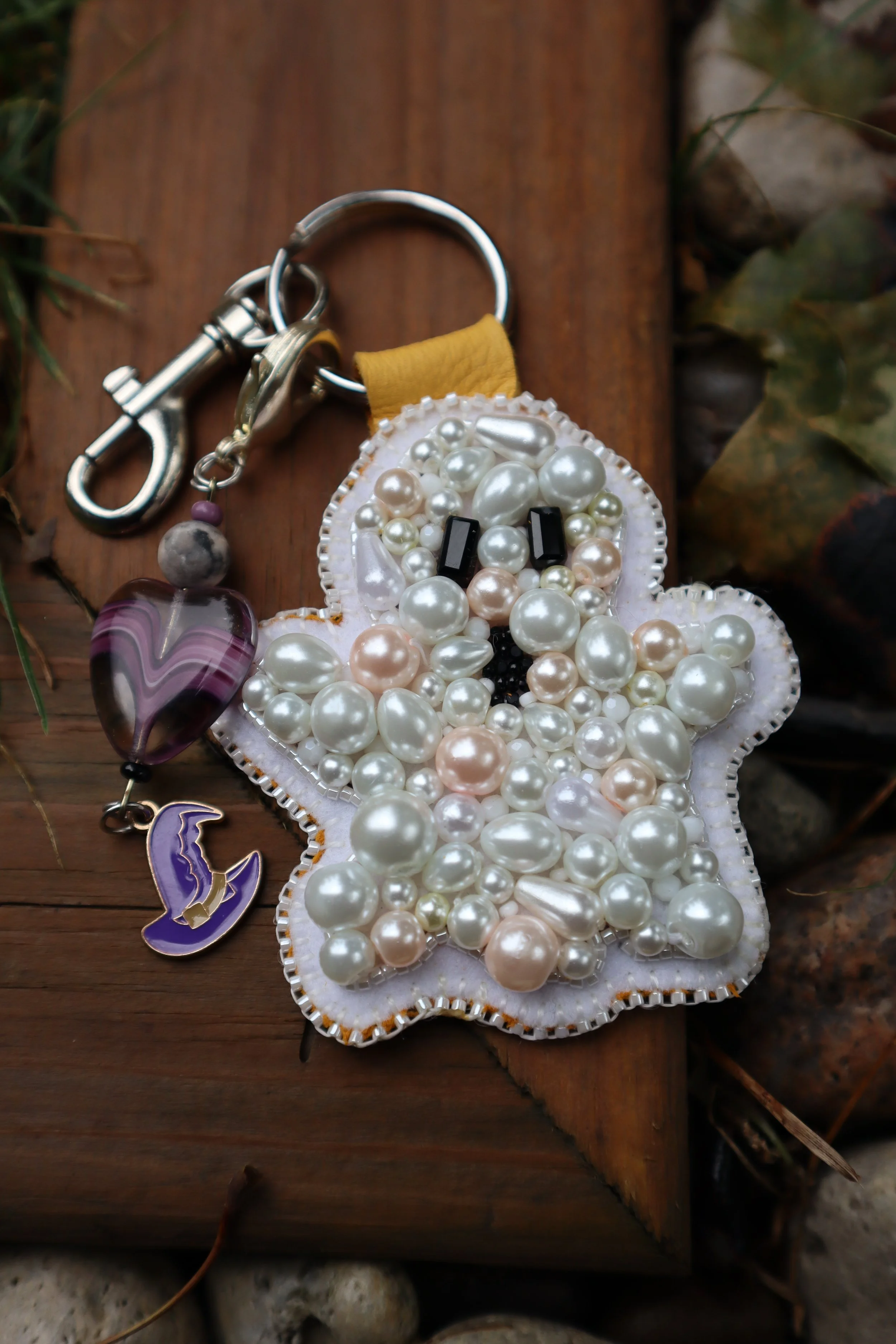 Pearl Bling Beaded Ghost Keychain