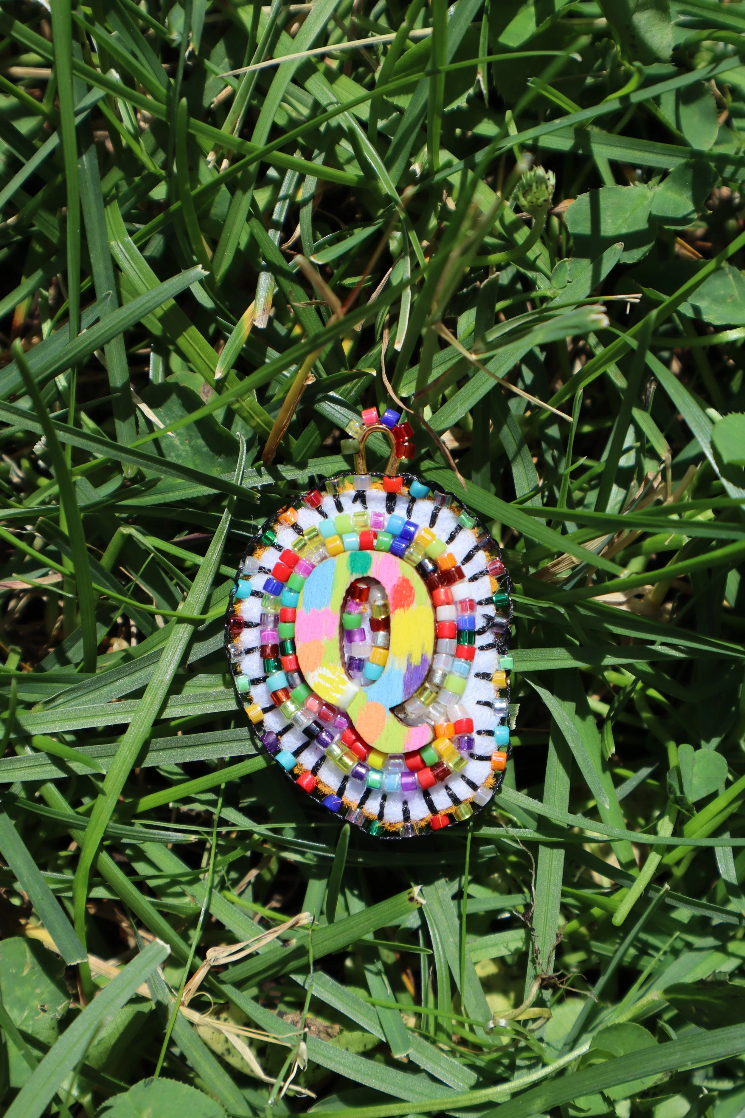 Rainbow Bead Soup Charm "Q"