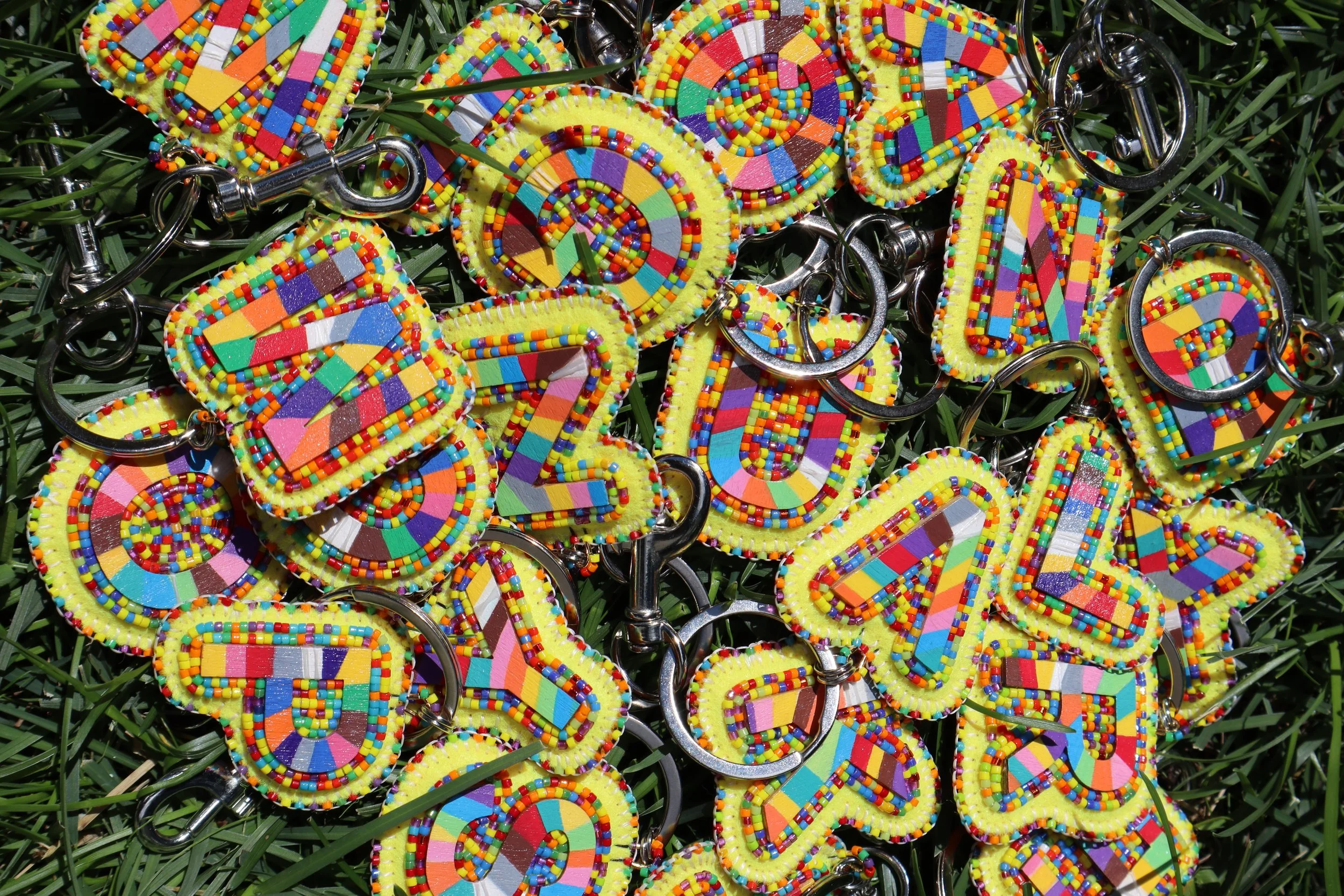 rainbow beaded letter keychains