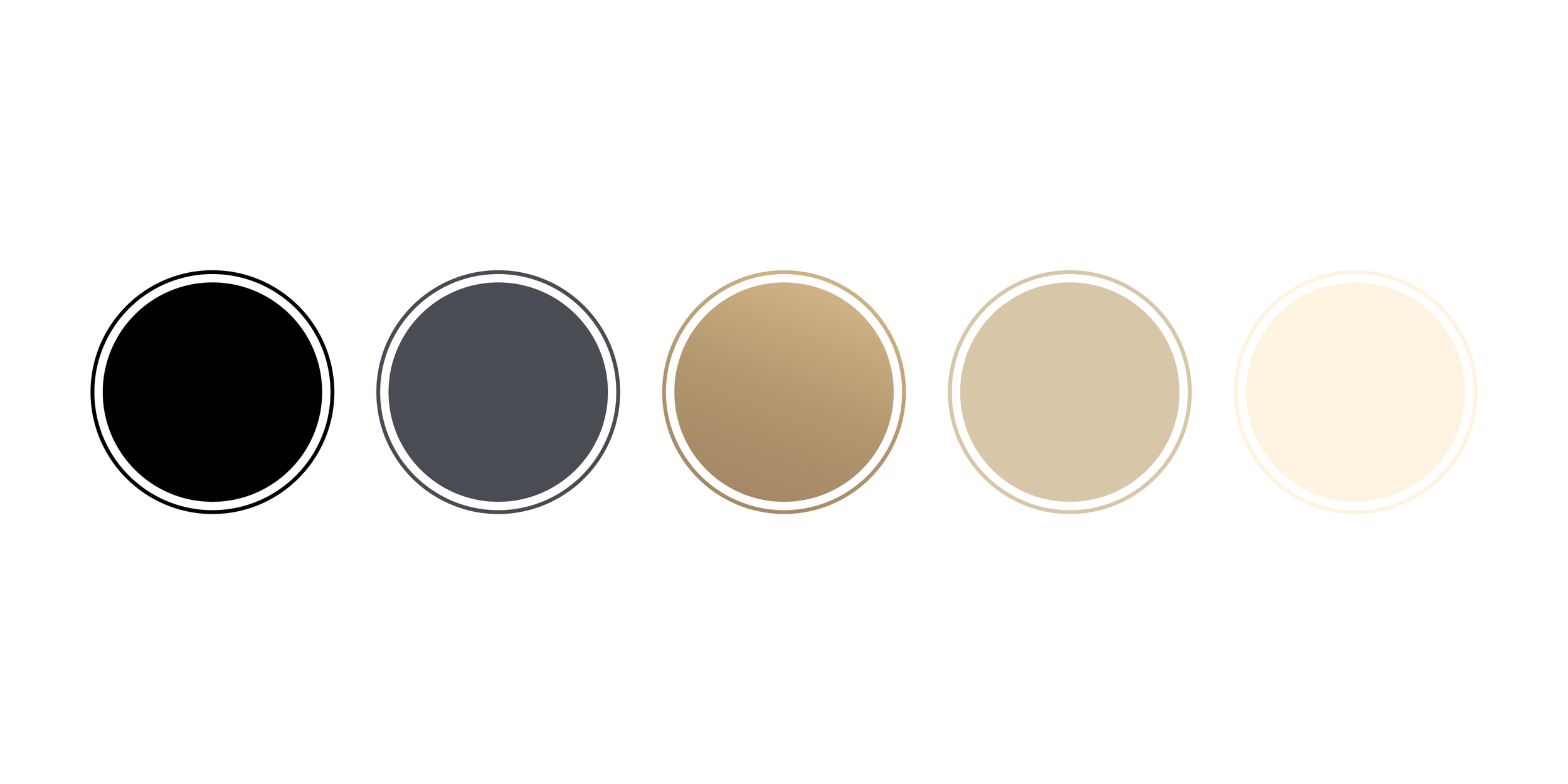 Five circles in a row, each with different grayscale to beige gradient colors from black to light beige.