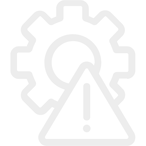 Outline icon of a gear with a warning sign with an exclamation mark in front of it.