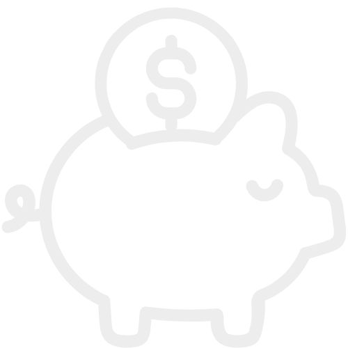 Line drawing of a piggy bank with a coin featuring a dollar sign being inserted.