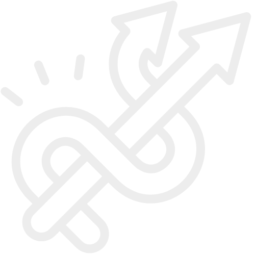 A white line drawing of two intersecting arrows emerging from an intertwined loop or knot, on a black background.