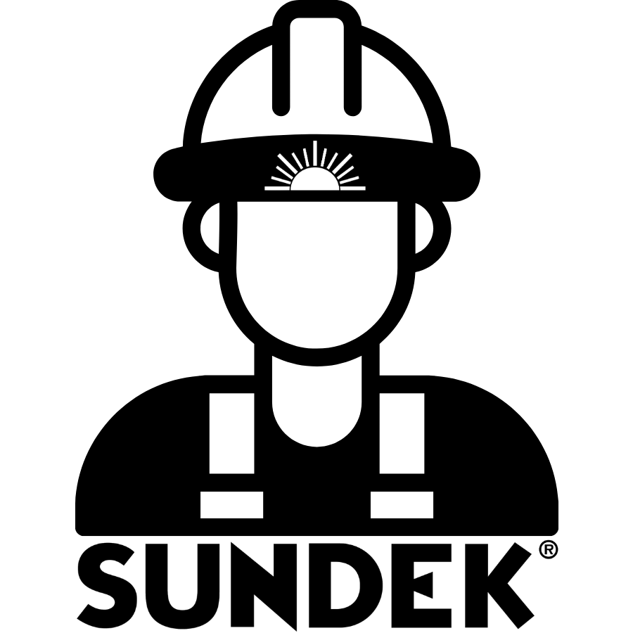 Sundek logo with a sunrise icon above the brand name on a black background.