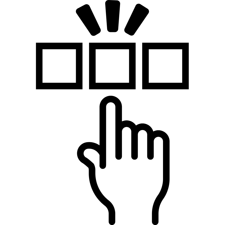 Black background with a white hand icon pointing upwards with the middle finger extended and the other fingers folded down.