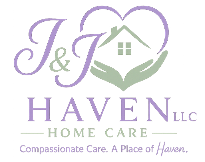 Logo for J&J Hayden LLC Home Care with a house within a heart, and the tagline 'Compassionate Care, A Place of Haven'.