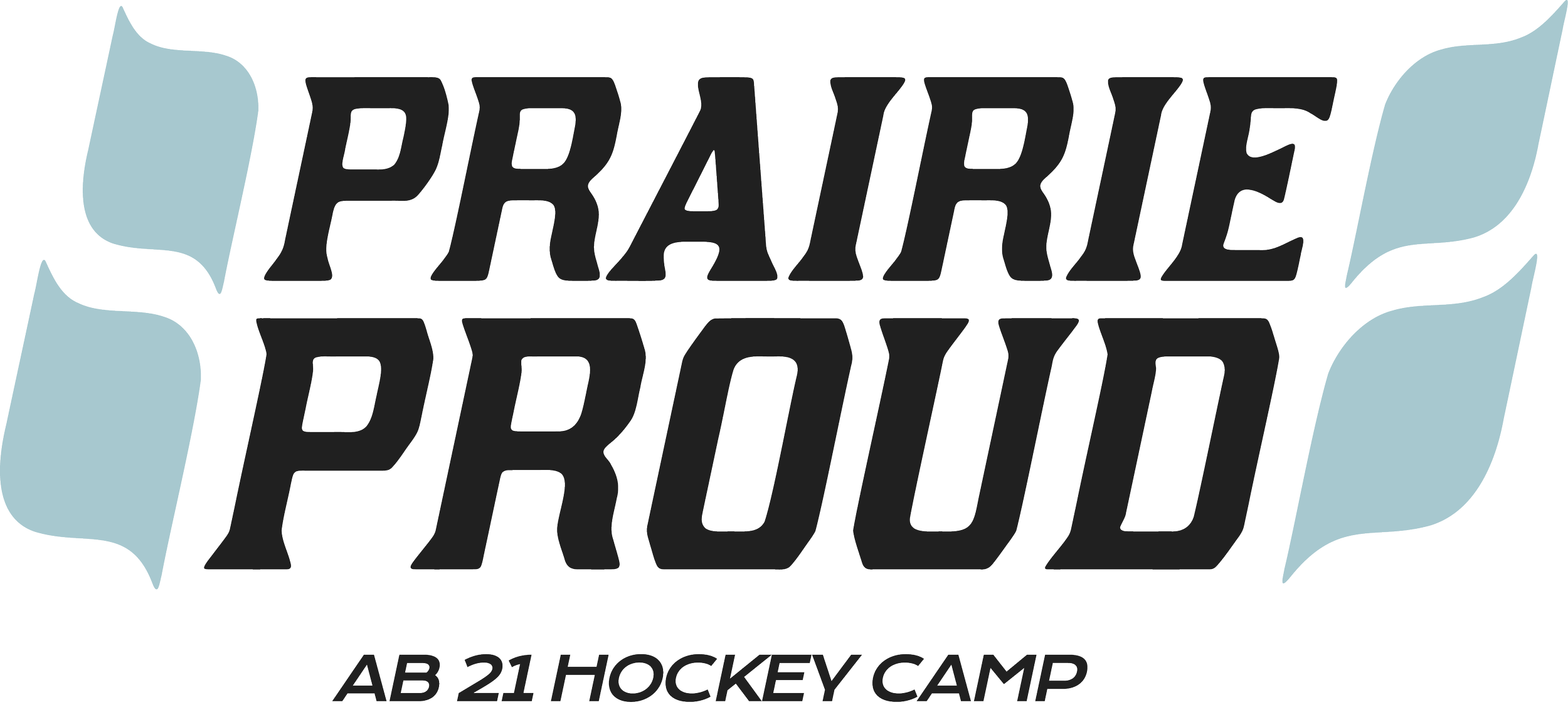 Logo for 'Prepare to Prevail' hockey camp, with stylized text and wing-like shapes, and text indicating it's an AB 21 hockey camp.