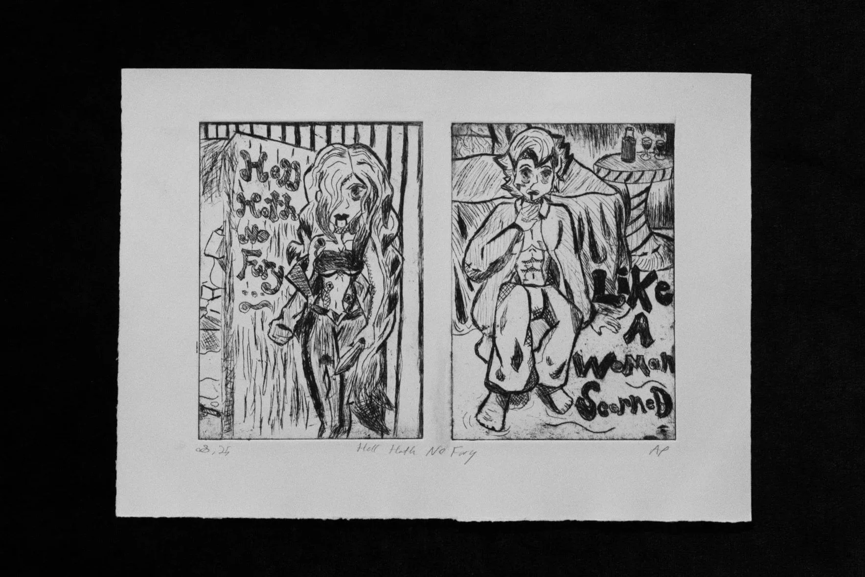 Hell Hath no Fury, Dry Point Plastic Plate Print, 5"x7", 2025