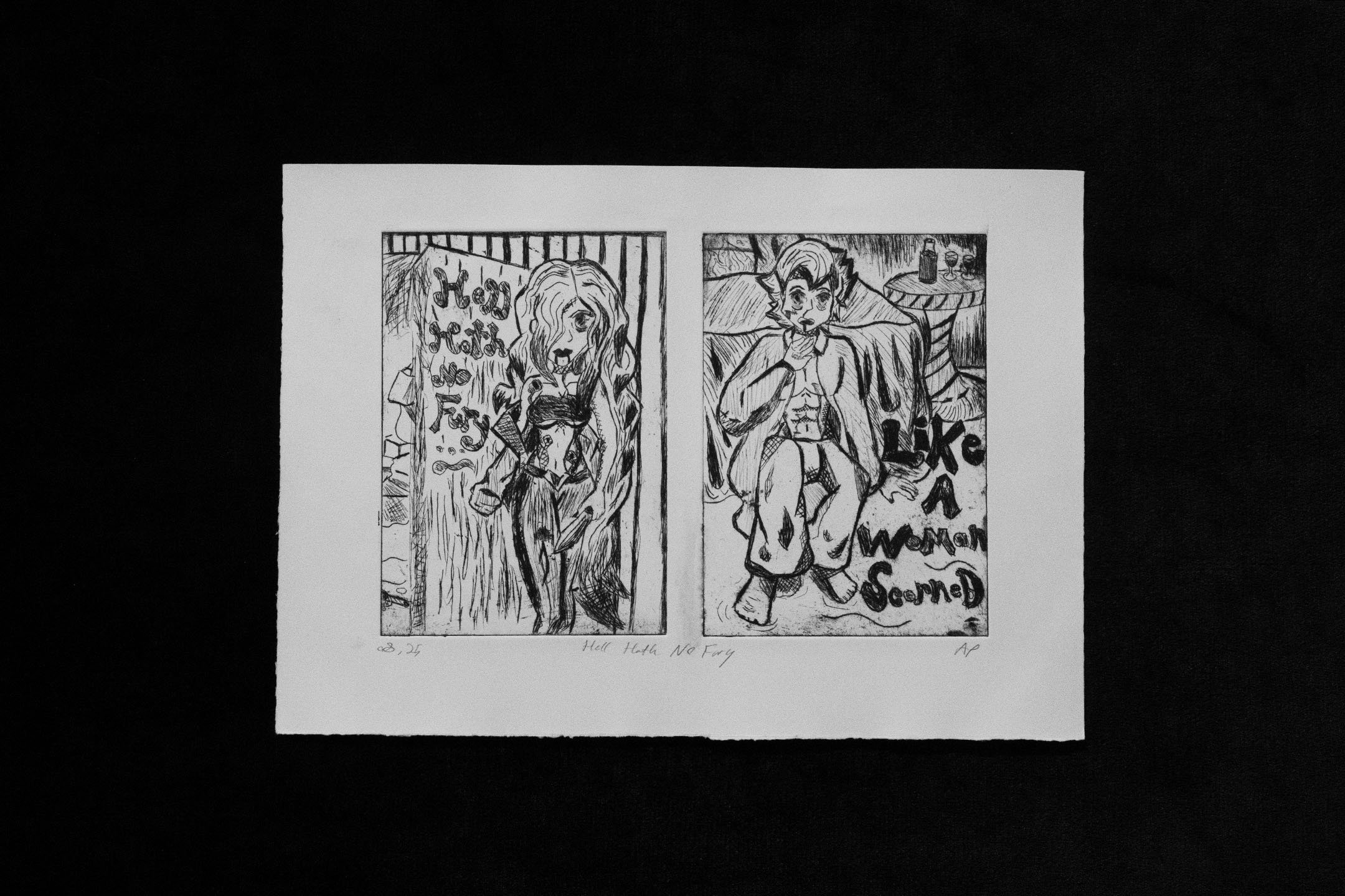 Hell Hath no Fury, Dry Point Plastic Plate Print, 5"x7", 2025