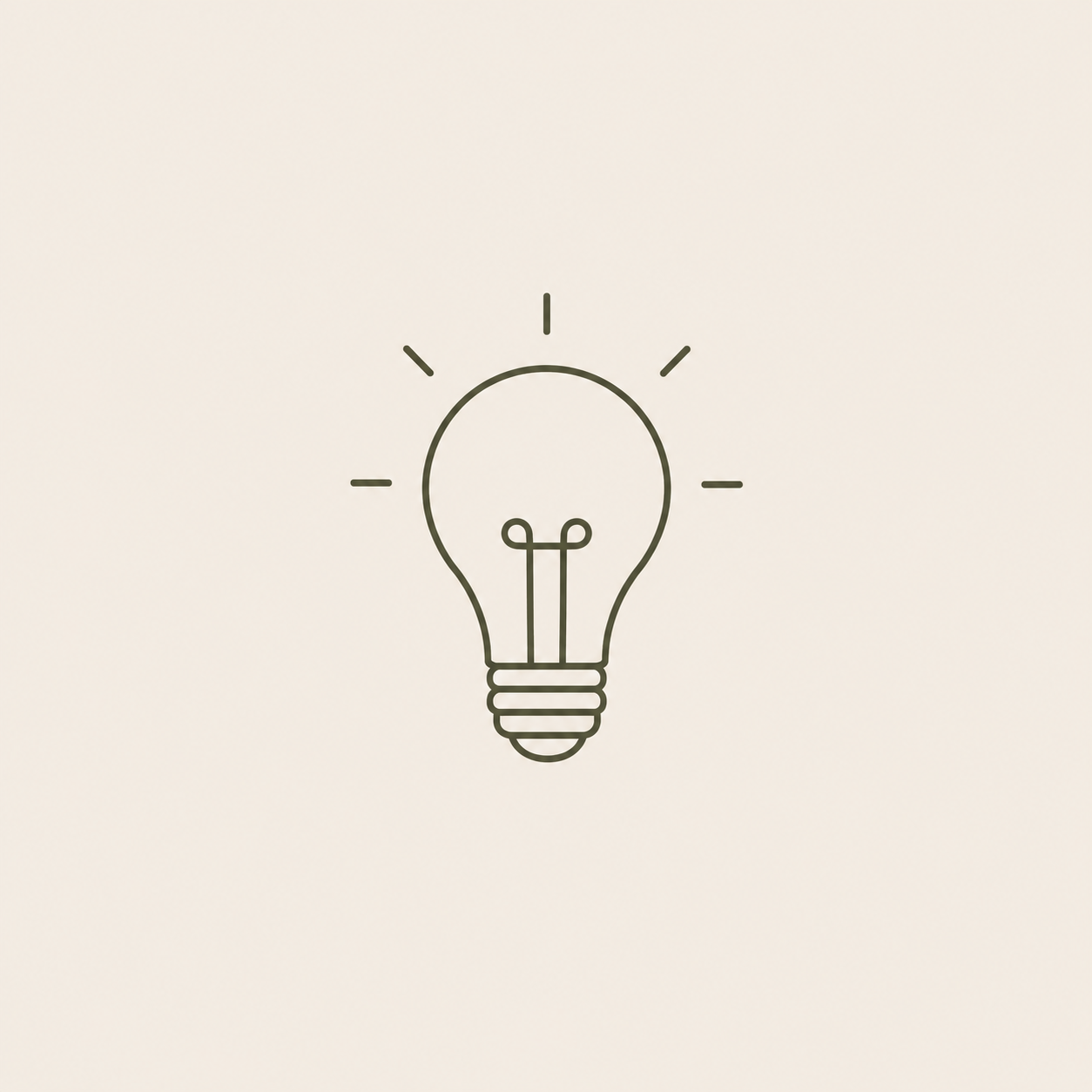 Minimalist illustration of a light bulb with light rays.