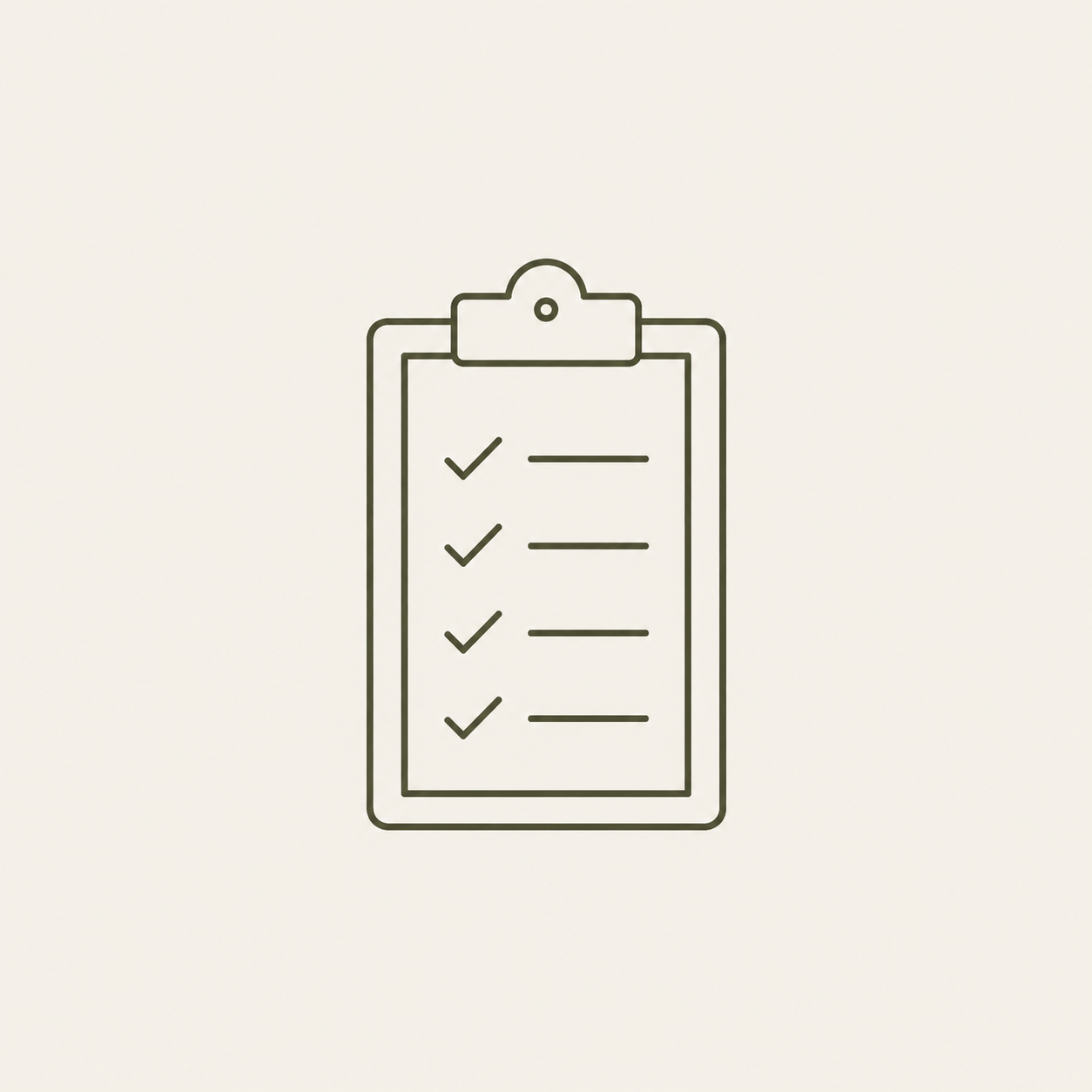Line drawing of a checklist on a clipboard with four checkmarks.