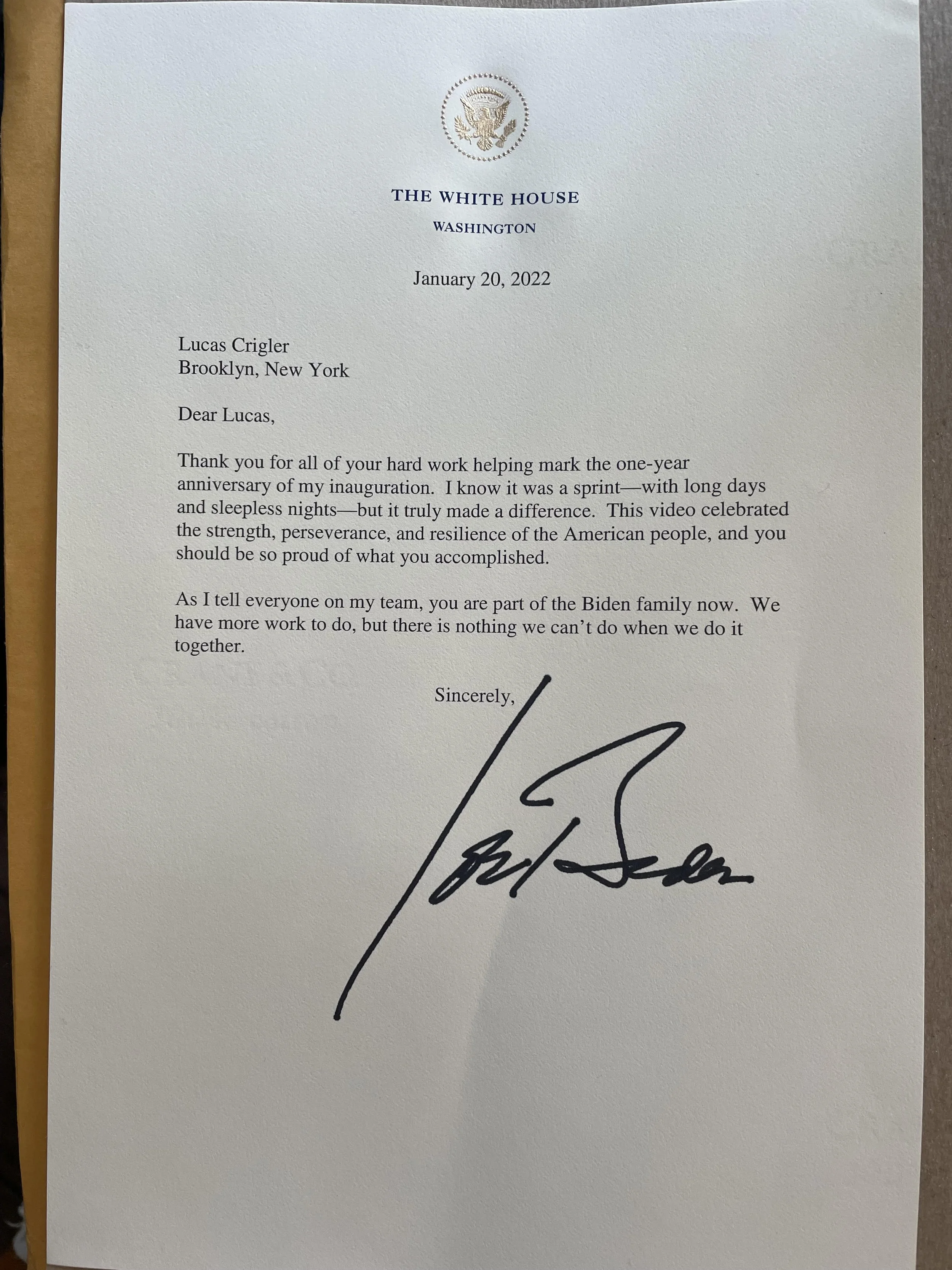  Personal letter from Biden 