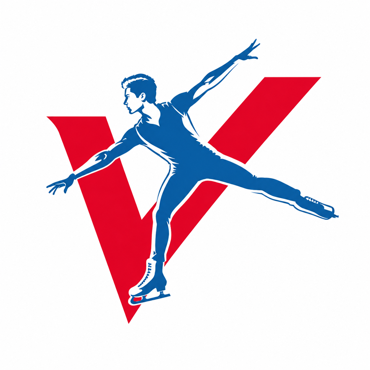 A stylized illustration of a female figure ice skating, superimposed over a large red check mark.