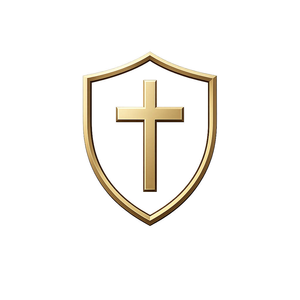 Gold shield with a cross in the center.
