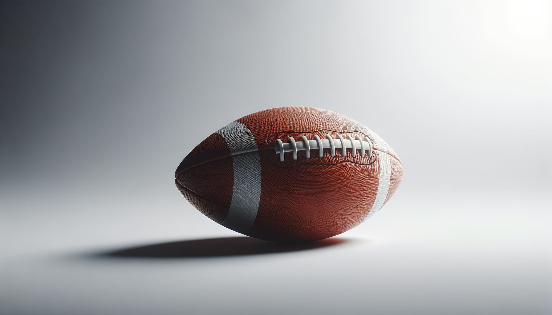 Close-up of an American football on a plain surface with gradient lighting.