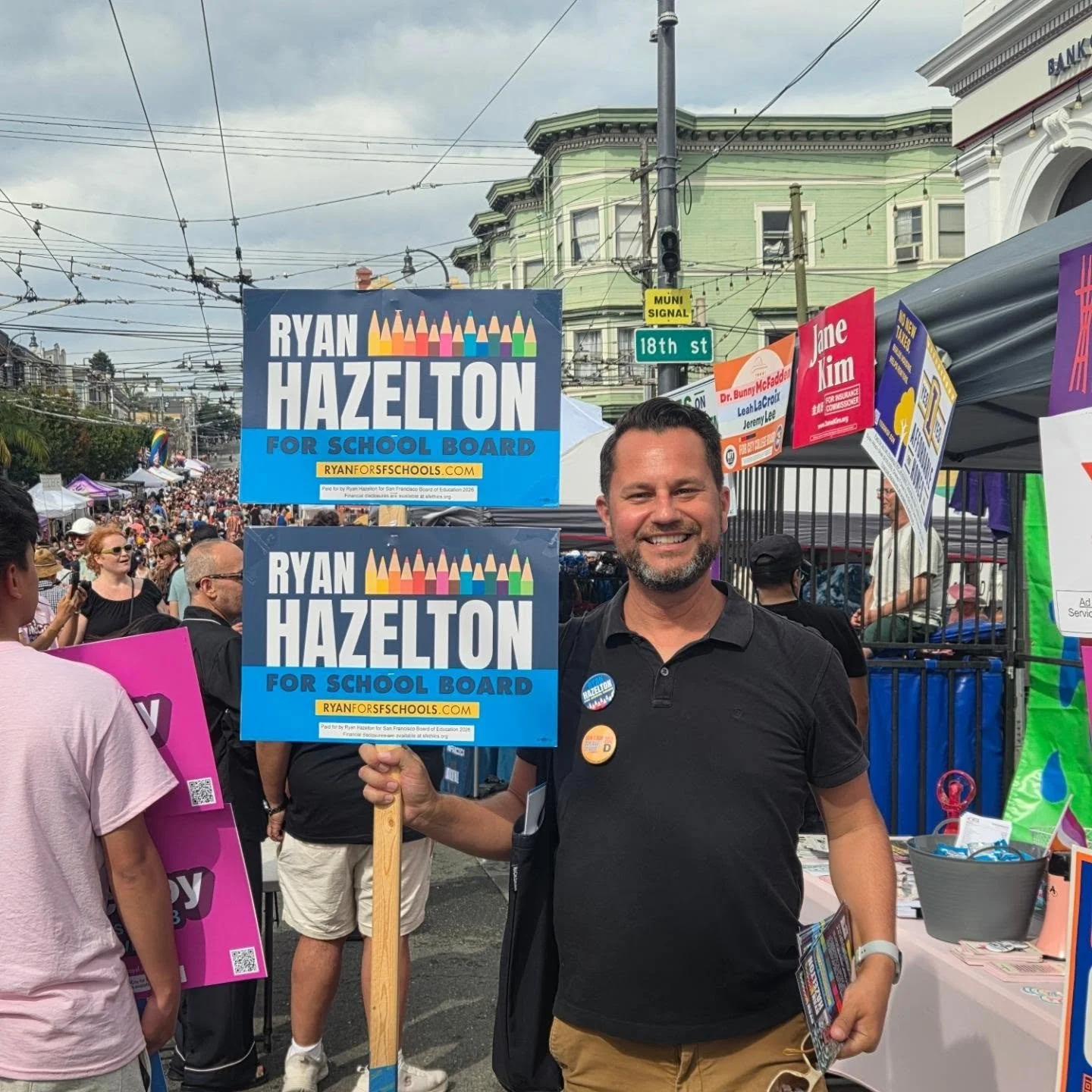After Sunday morning canvassing, we hit up the Castro St Fair to share more about our campaign for school board. 

6 miles walled, 13 floors scaled. Hundred of voters reached. Ballots are out - spread the word - RYAN HAZELTON FOR SF SCHOOL BOARD.