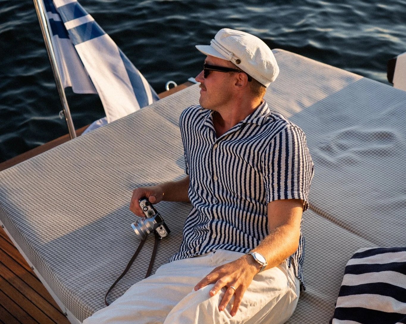 Janne Honkaniemi, skipper and owner of Elysian Sea, on the deck of Alexandra in the Helsinki archipelago