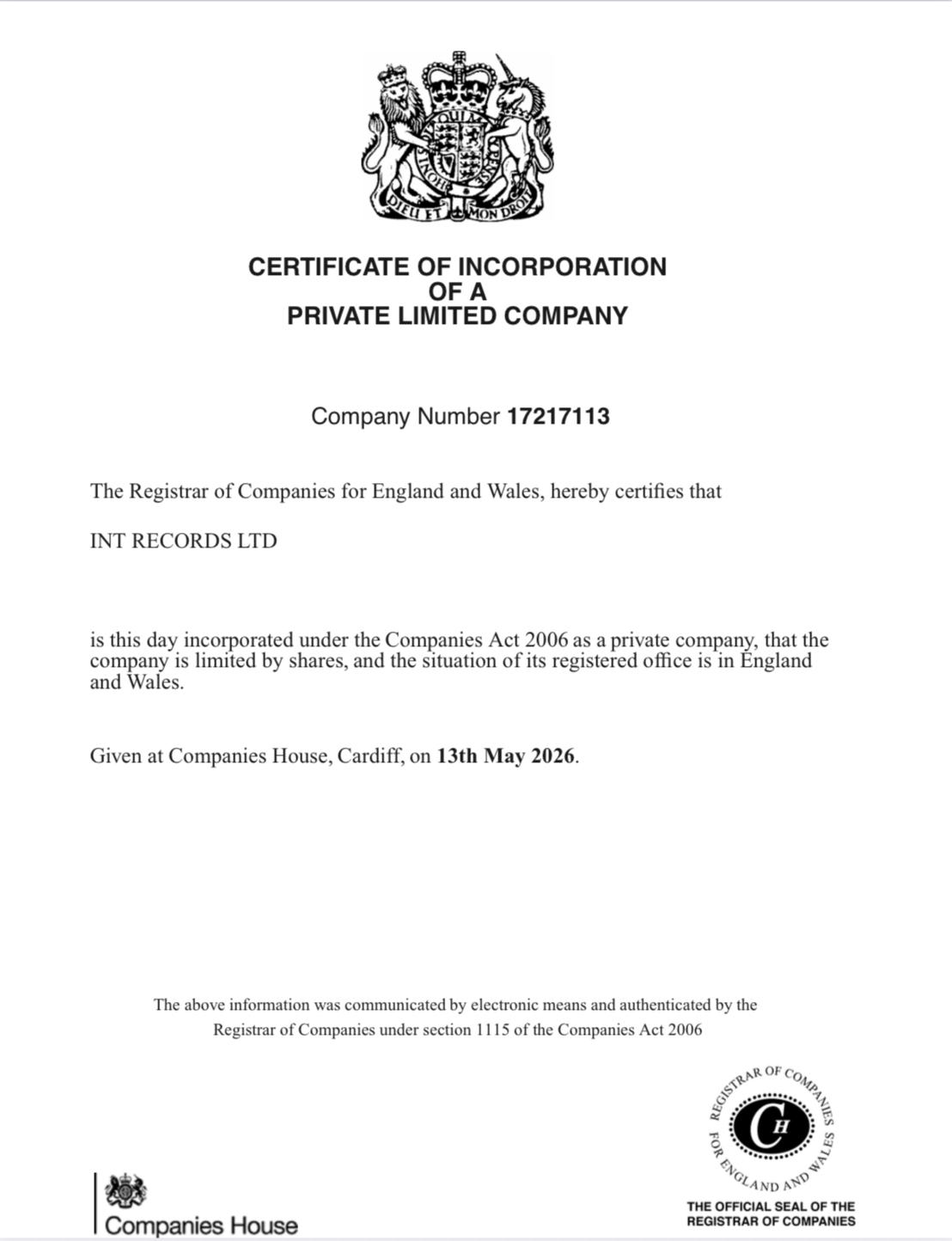 Certificate Of Incorporation 