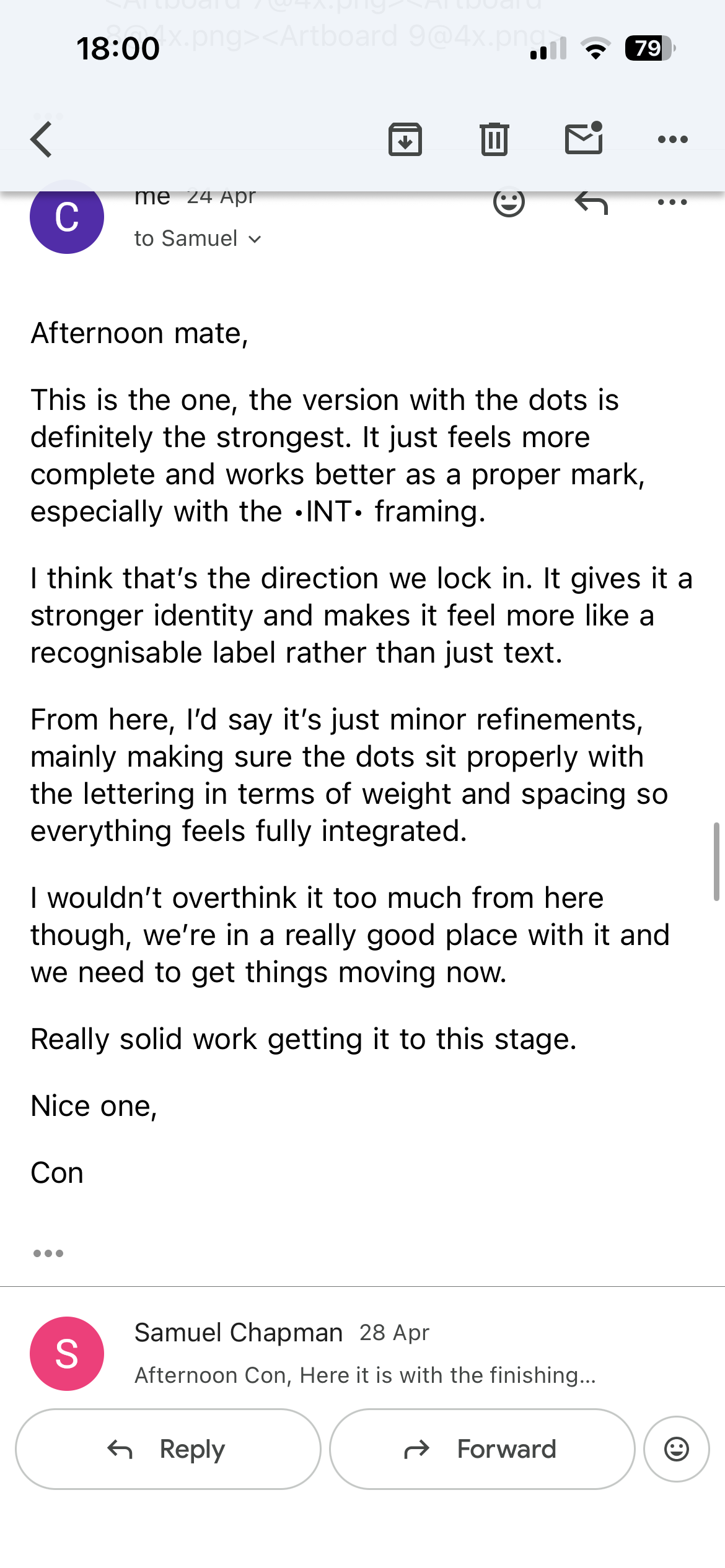 Logo Development Process Captured Through Email Exchanges (Fig F)
