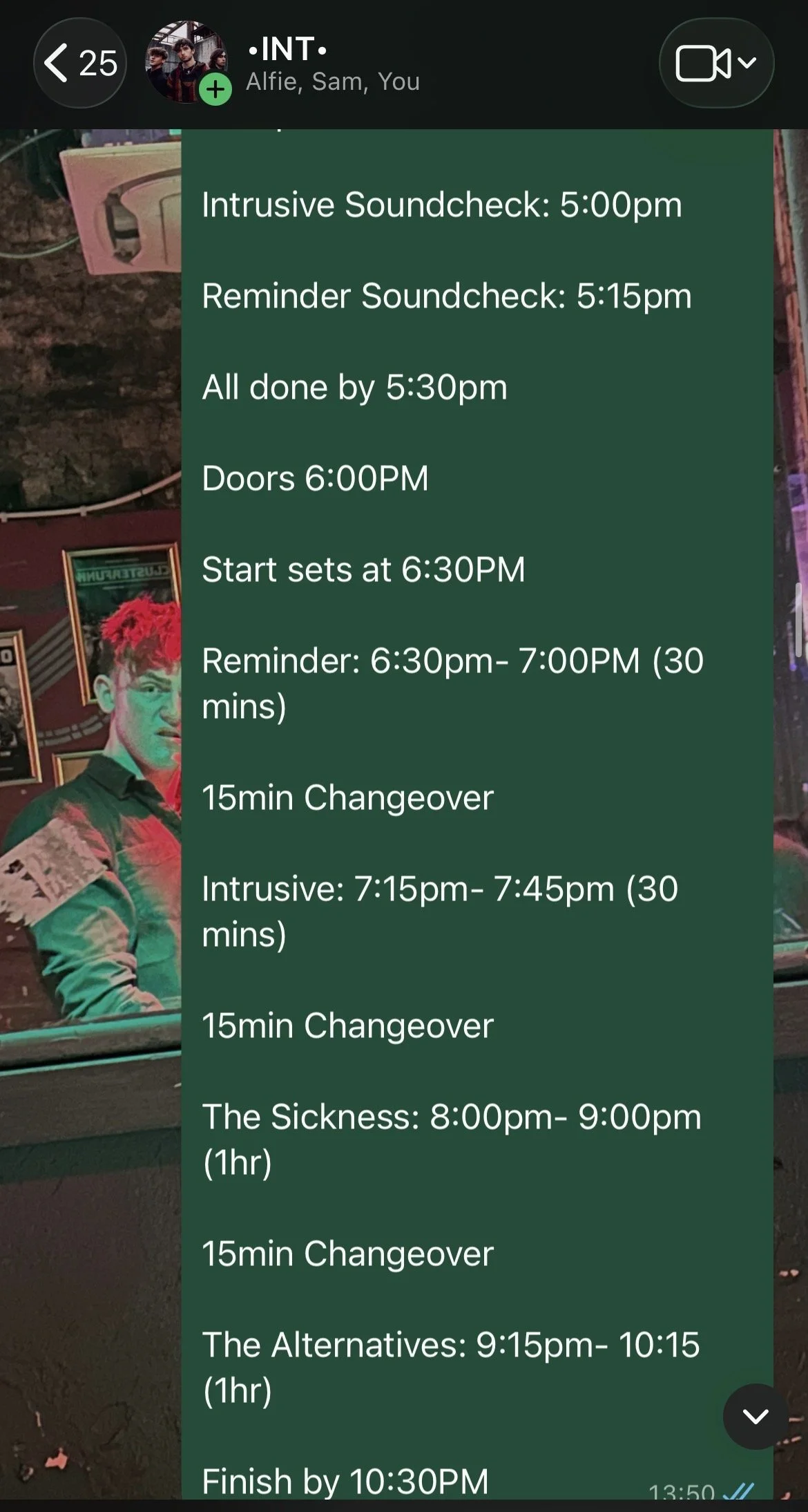 The Schedule For Our Gig In Leicester On The 23rd