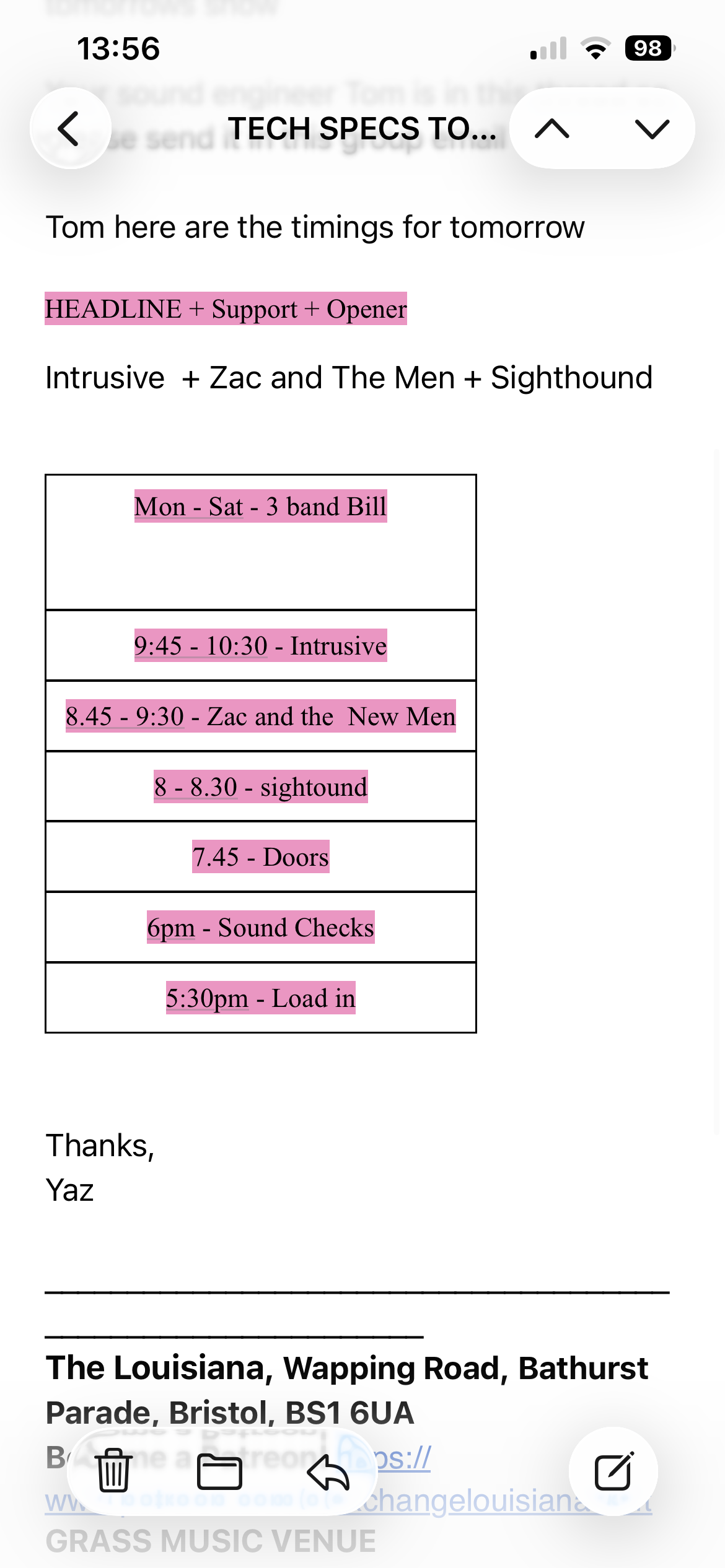 The Evenings Final Running Order