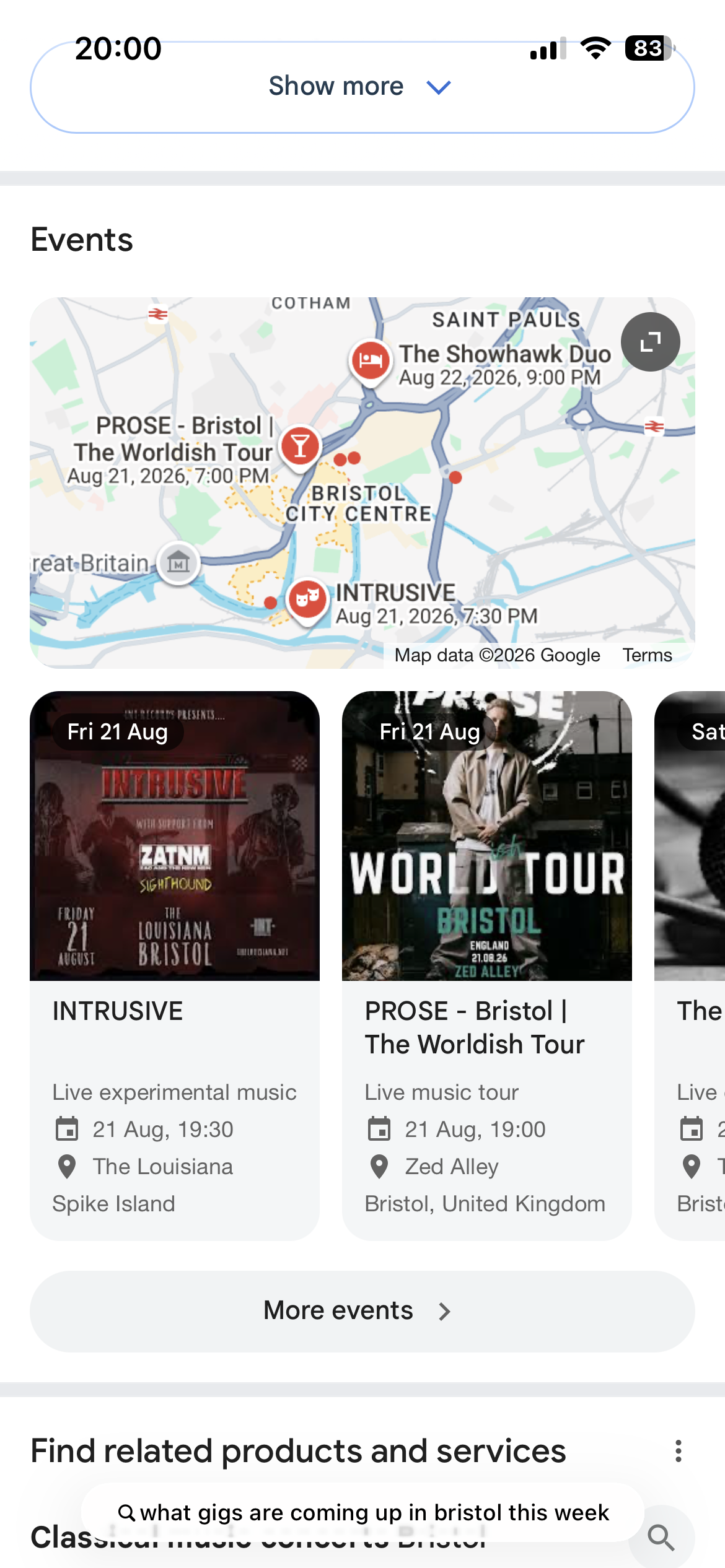 A Public Gig Listing Under "Gigs In Bristol This Week"