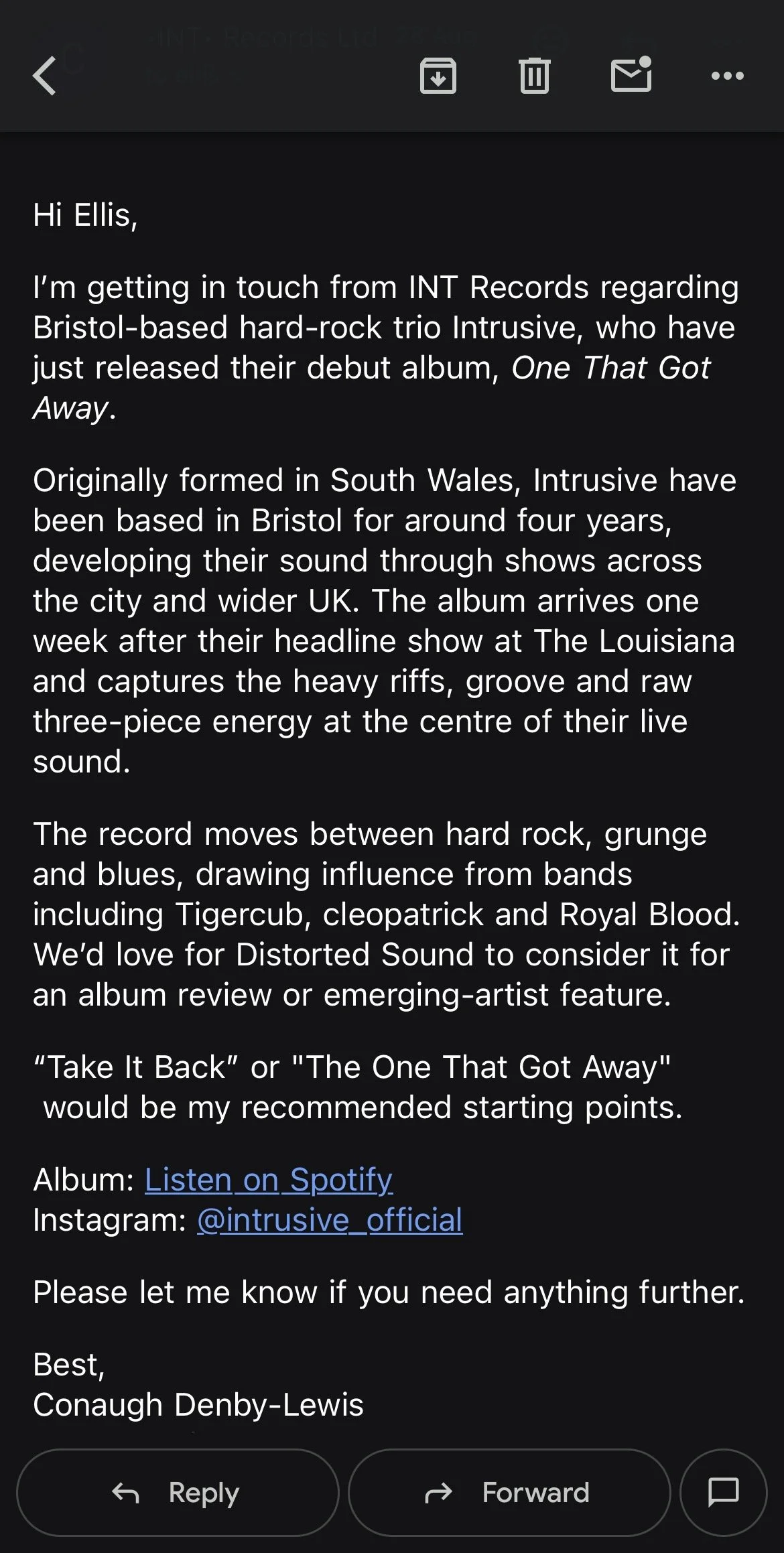 Some Of The Current Emails Being Sent To Radio And Magazine To Feature And Push The Album Right Now (1)