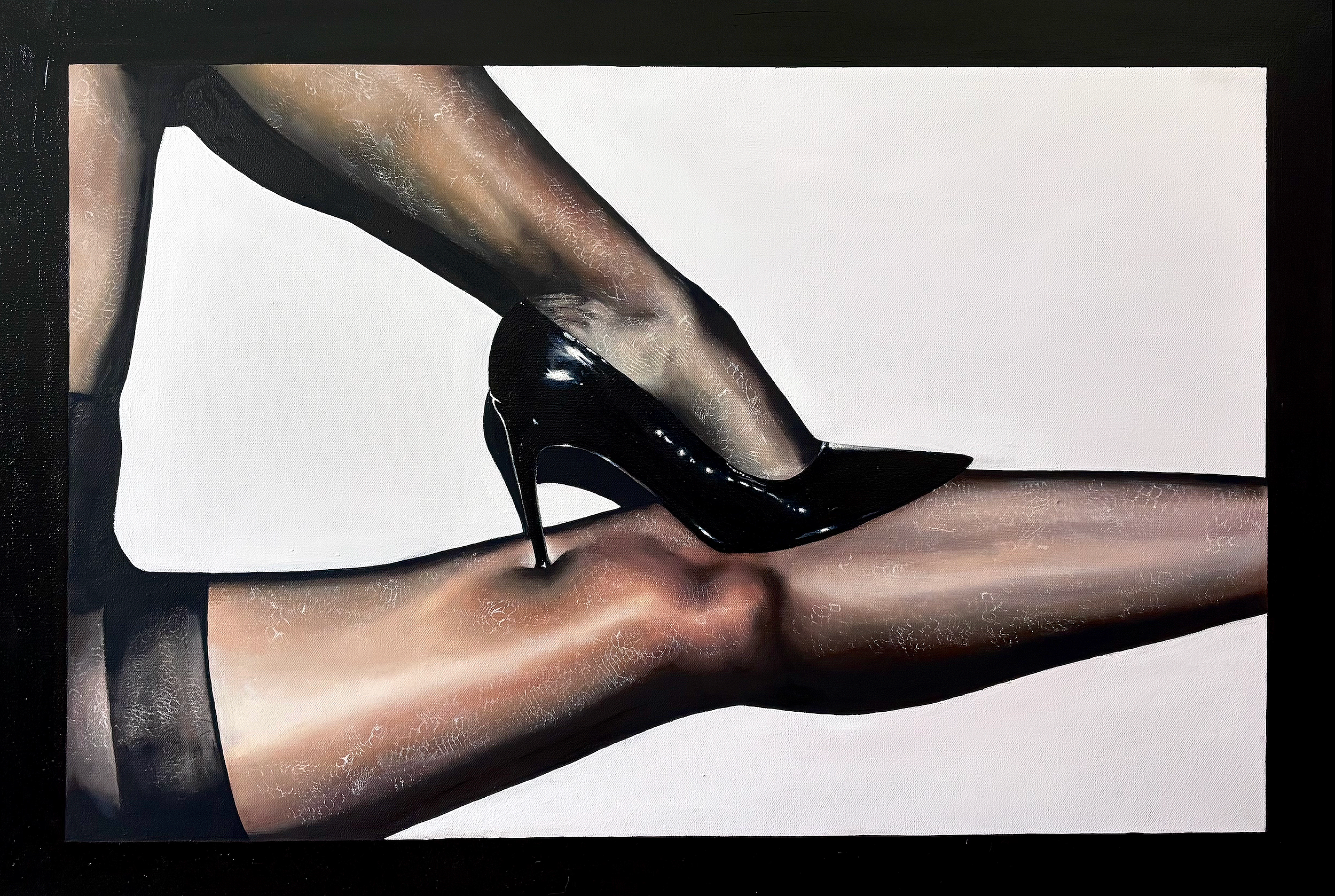 Eva Engel, It’s Not For You, Heel Edition, oil paint & heavy dammar medium, 24”x 36”, 2025