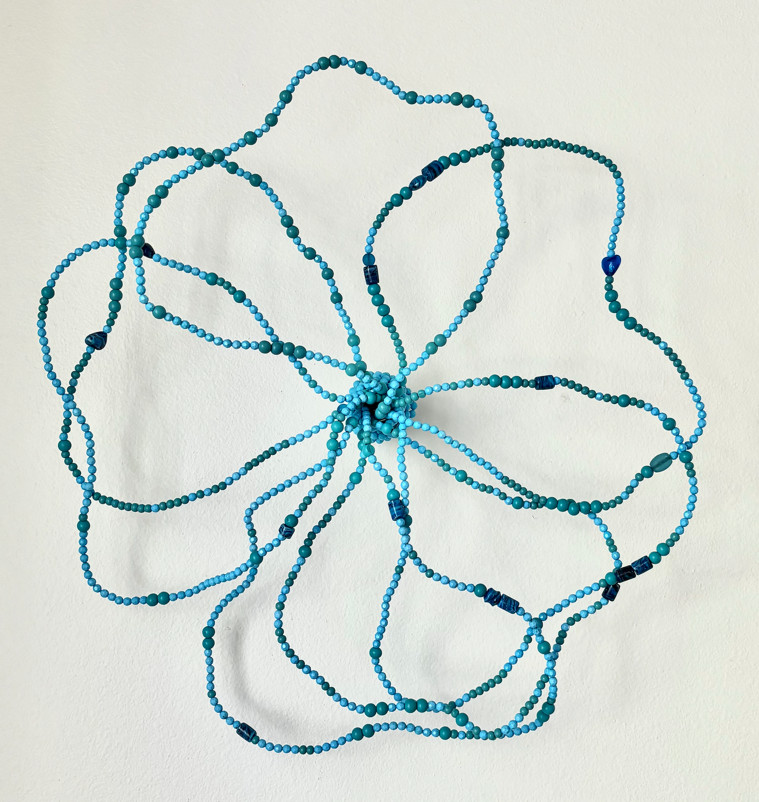 Eva Engel, Beaded Flower, wood & glass beads, wire, 24"x24", 2024
