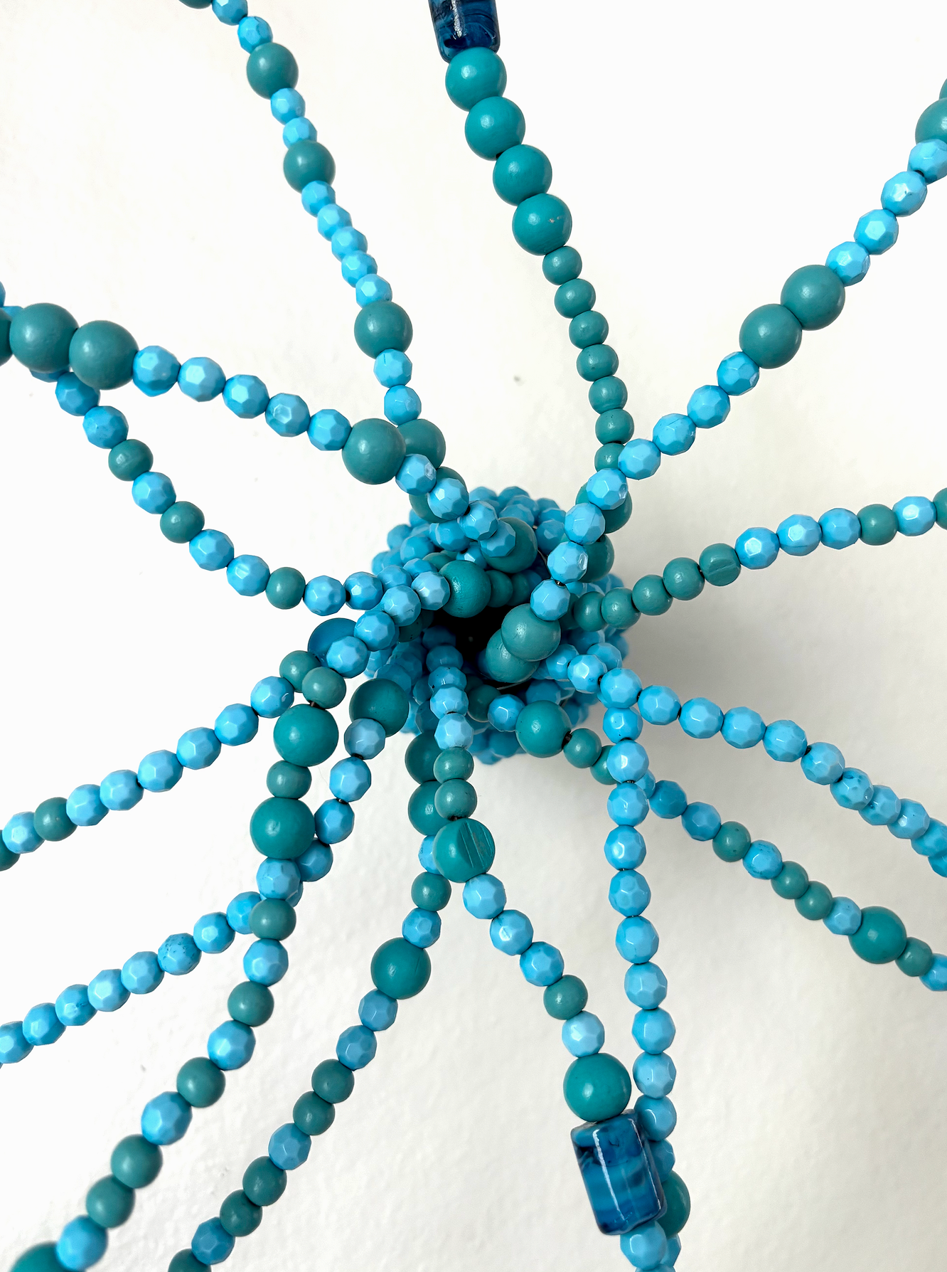 Eva Engel, Close up of Beaded Flower, wood & glass beads, wire, 24"x24", 2024