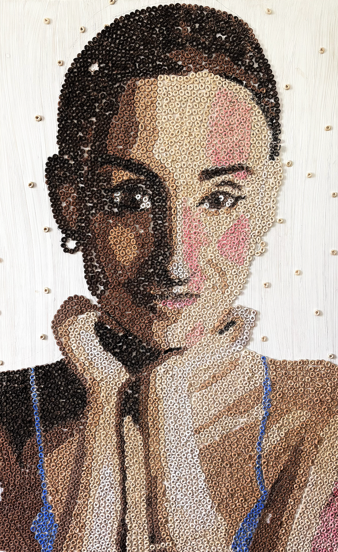 Eva Engel, Cheerio Portrait, Cheerios, 4’1” x 30”, 2023