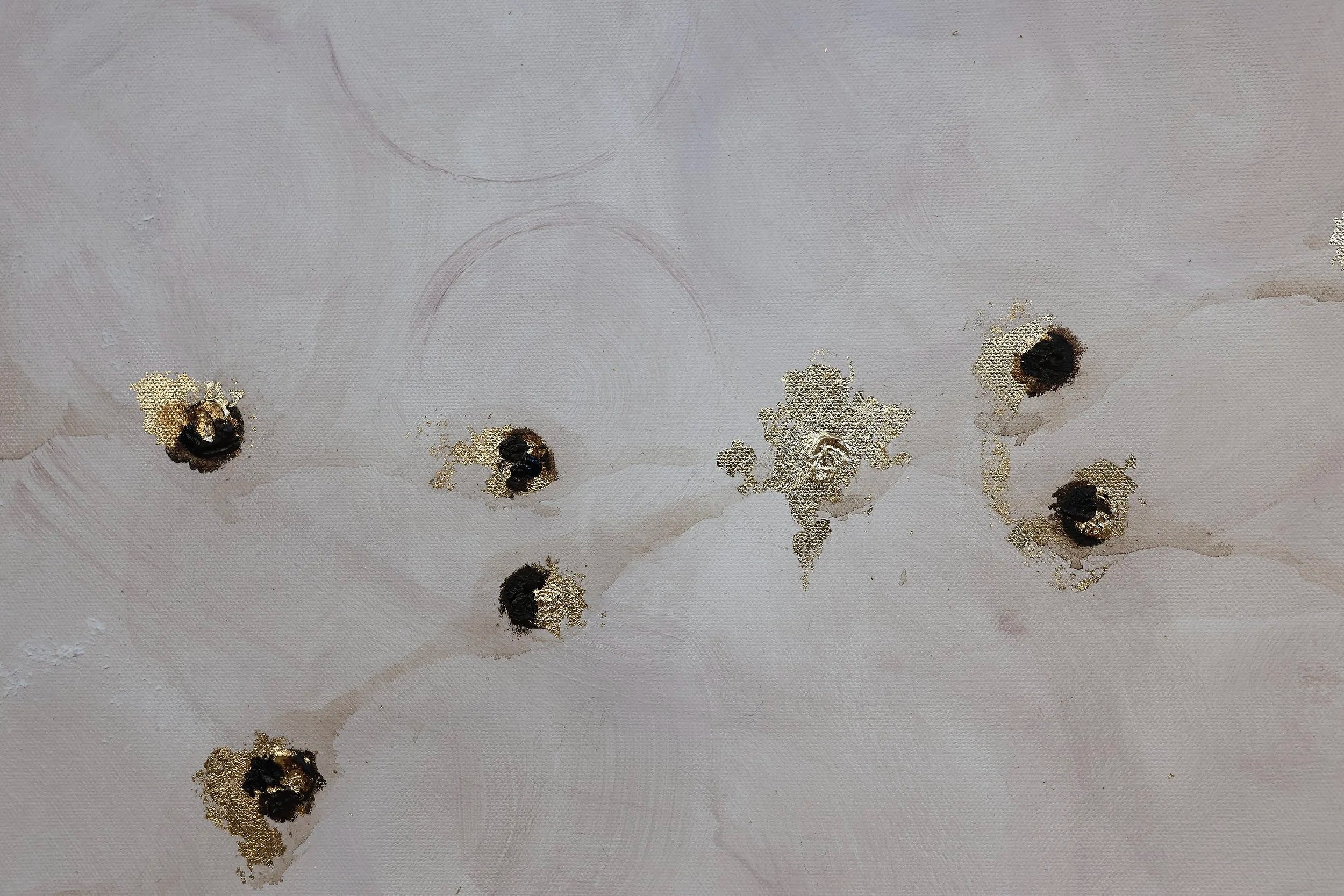 Eva Engel, Close up of &, molding paste, acrylic paint, gold leaf, 30" x 60", 2026