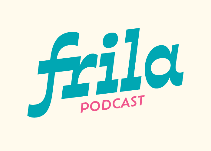 The logo for the 'Frita Podcast' in teal and pink text on a white background.