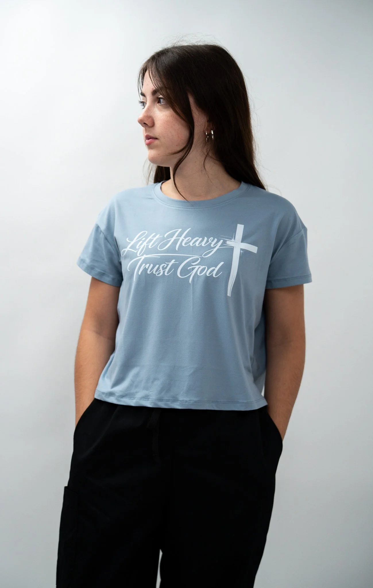 Trust God Cropped Crew - Blue
