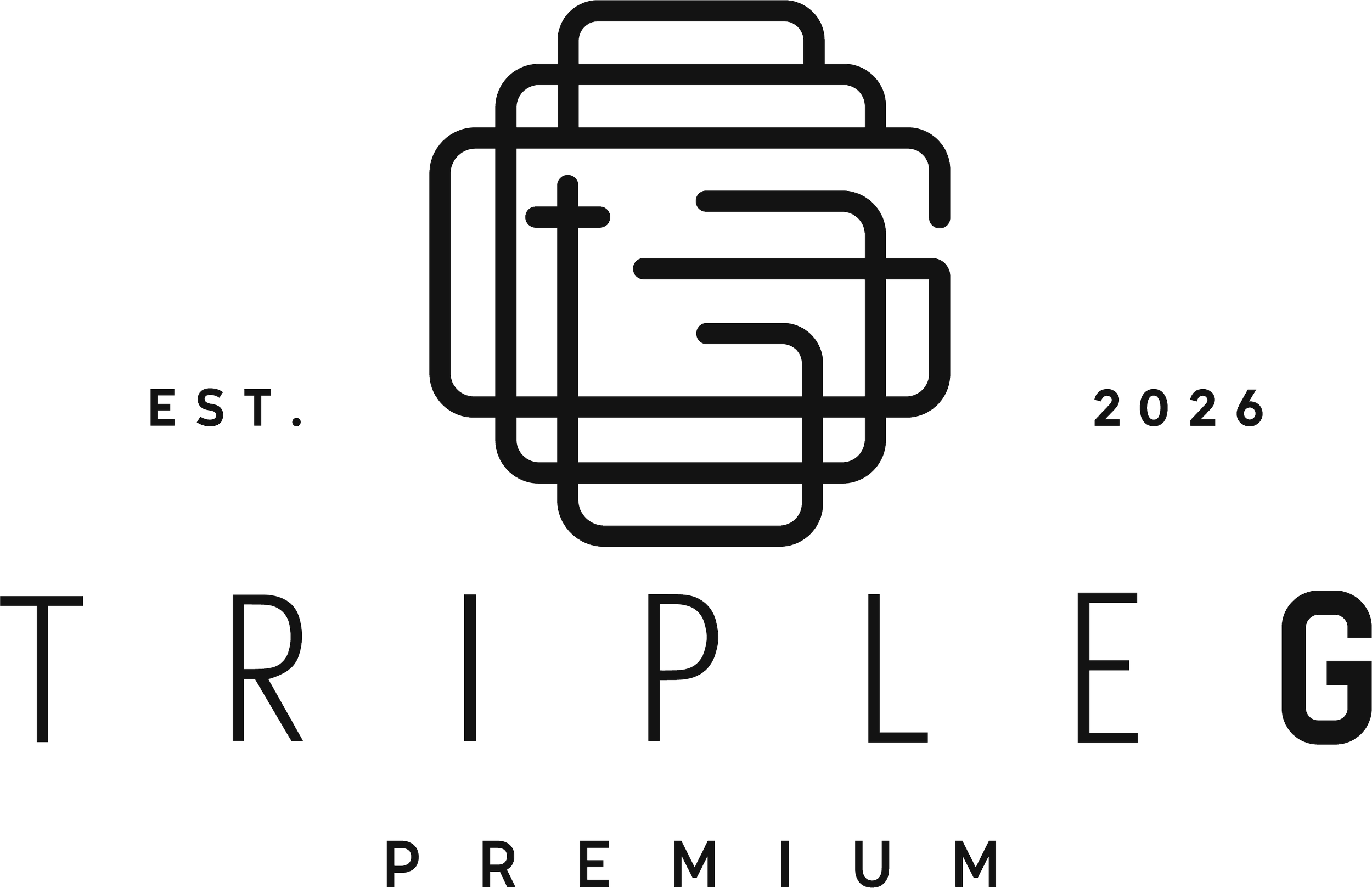 Outline logo with three intertwined "G"s, with the words "EST. 2026" on either side, and the words "PREMIUM" below.