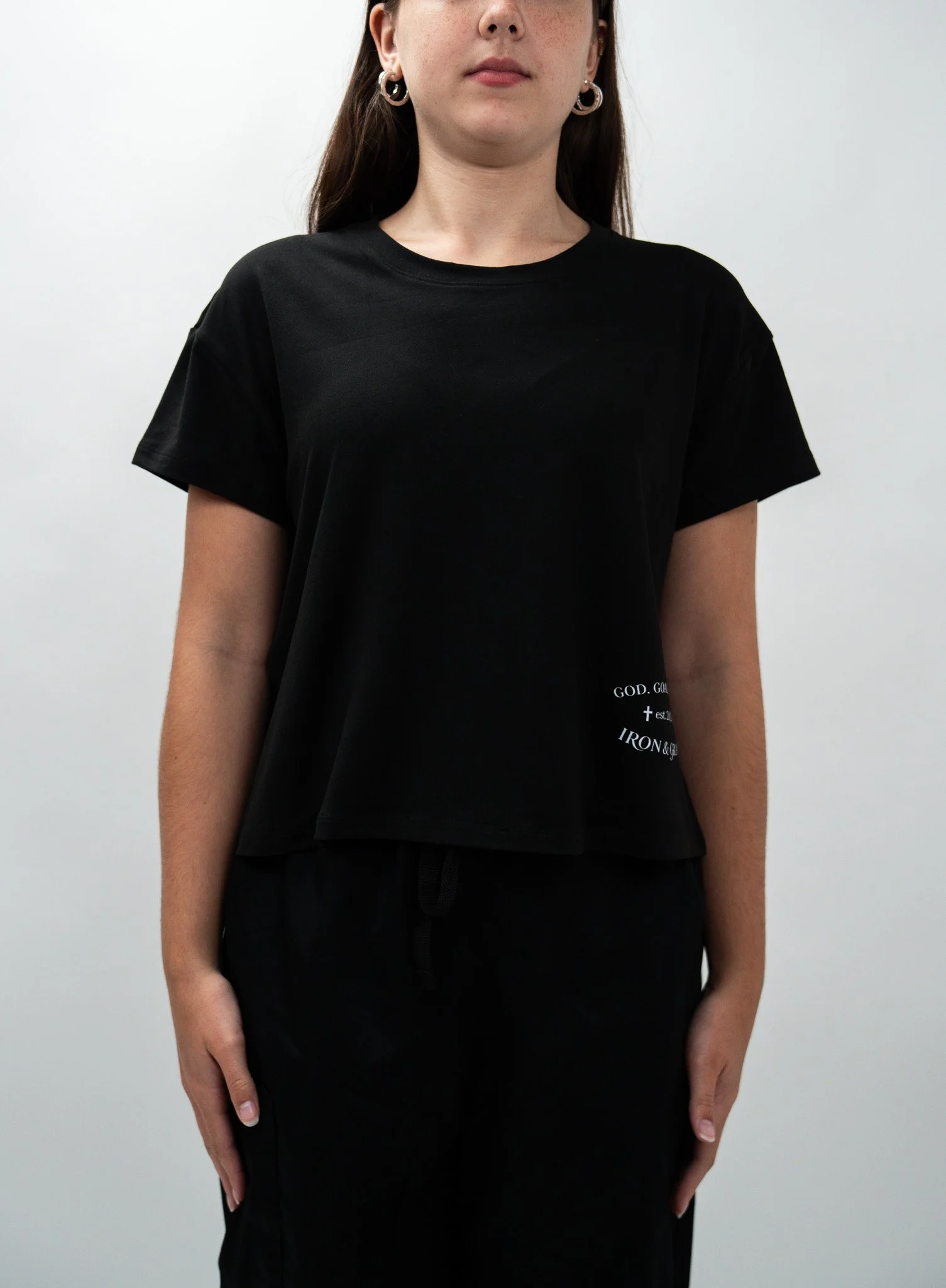 Iron & Grace Cropped Crew- Black