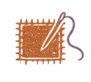 A stylized illustration of a sponge with a purple wavy line on the right side.