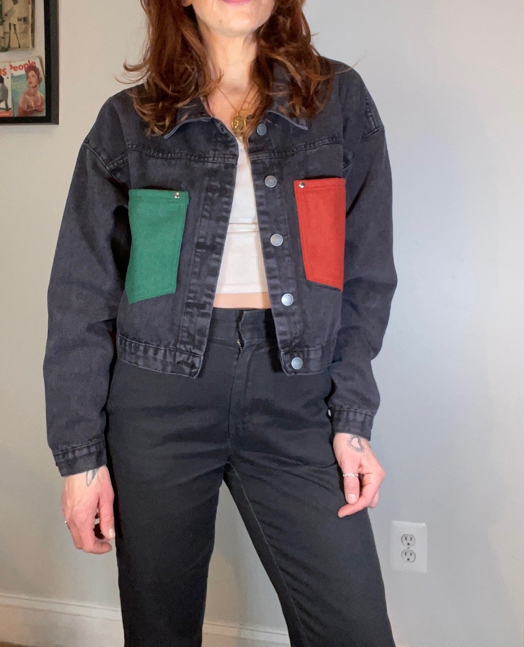 Colorblock Cropped Denim Jacket